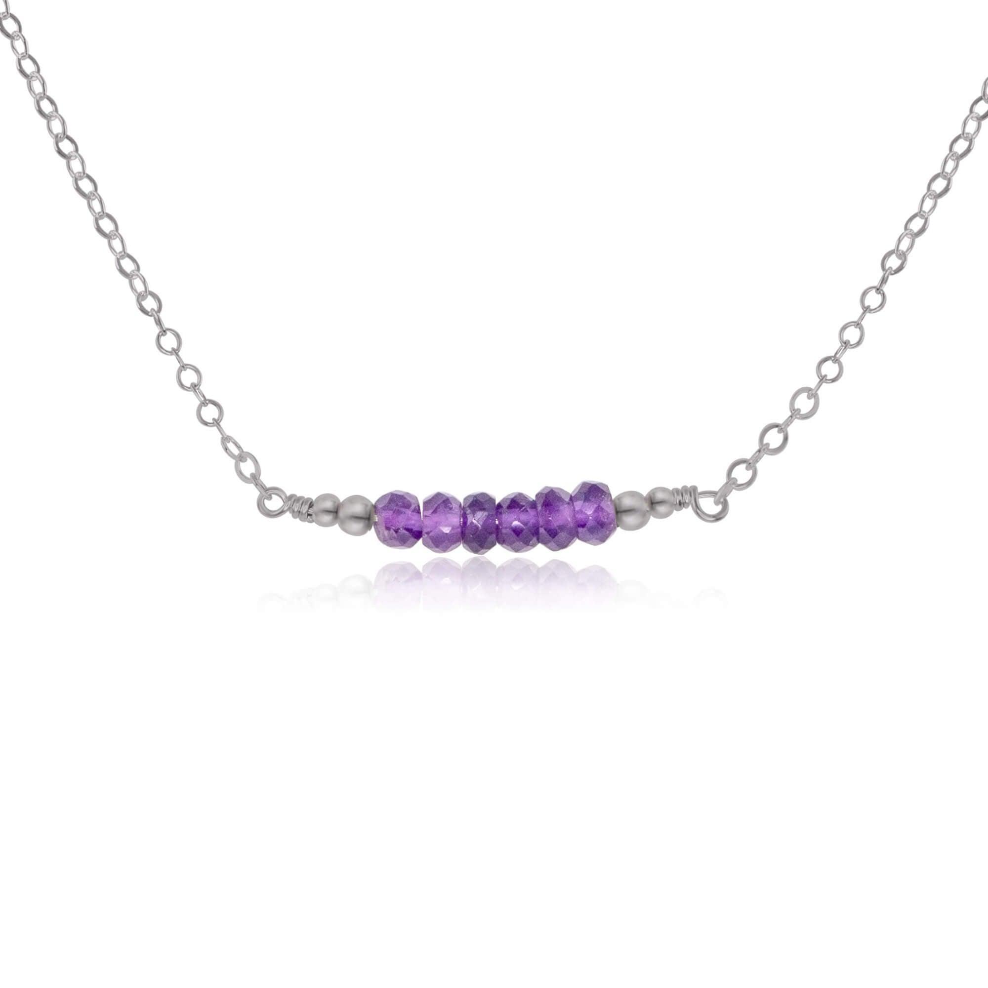 Sparkling Purple Amethyst Faceted Bead Bar Necklace - Sparkling Purple Amethyst Faceted Bead Bar Necklace - Stainless Steel - Luna Tide Handmade Crystal Jewellery