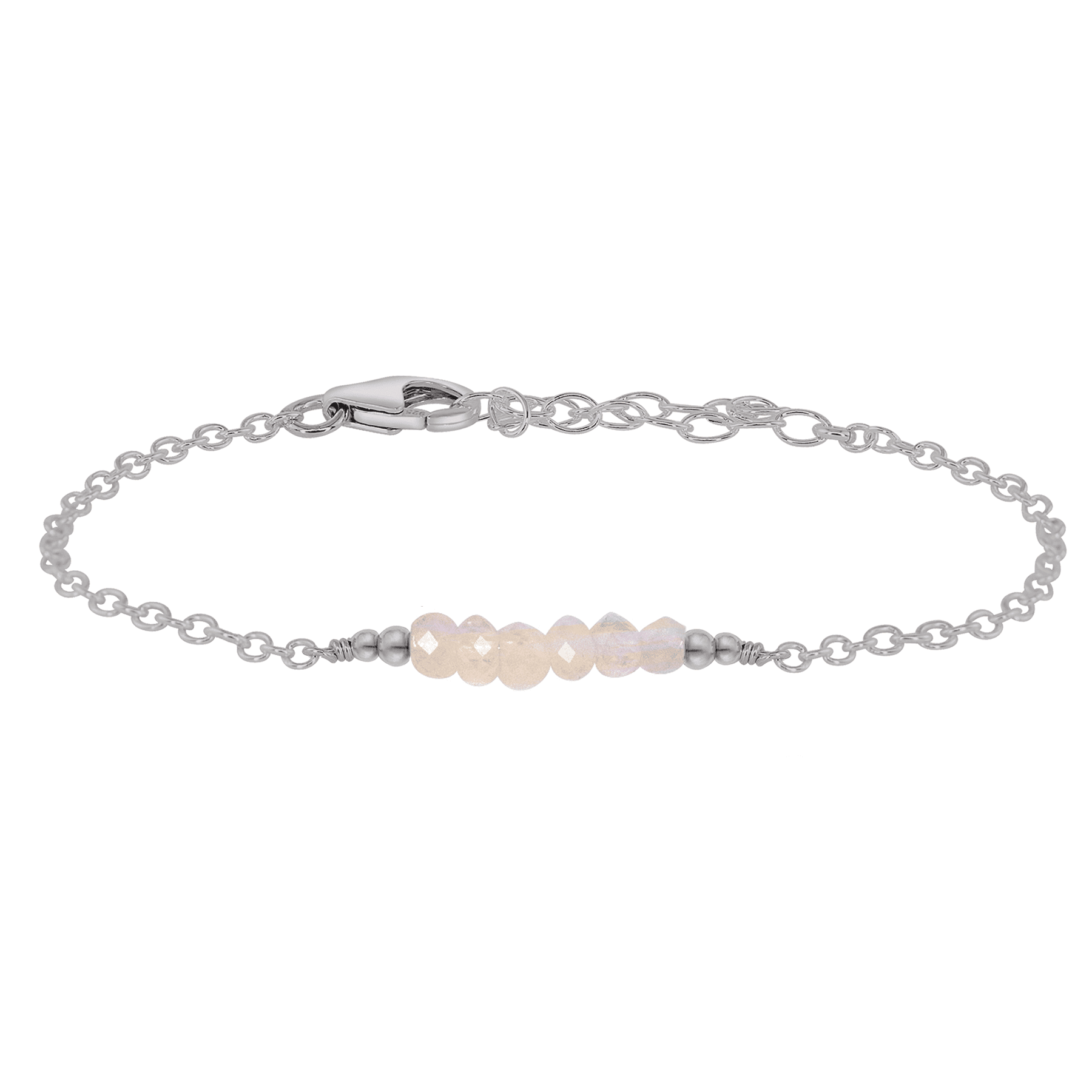 Sparkling Rainbow Moonstone Gemstone Faceted Bead Bar Bracelet - Sparkling Rainbow Moonstone Gemstone Faceted Bead Bar Bracelet - Stainless Steel - Luna Tide Handmade Crystal Jewellery