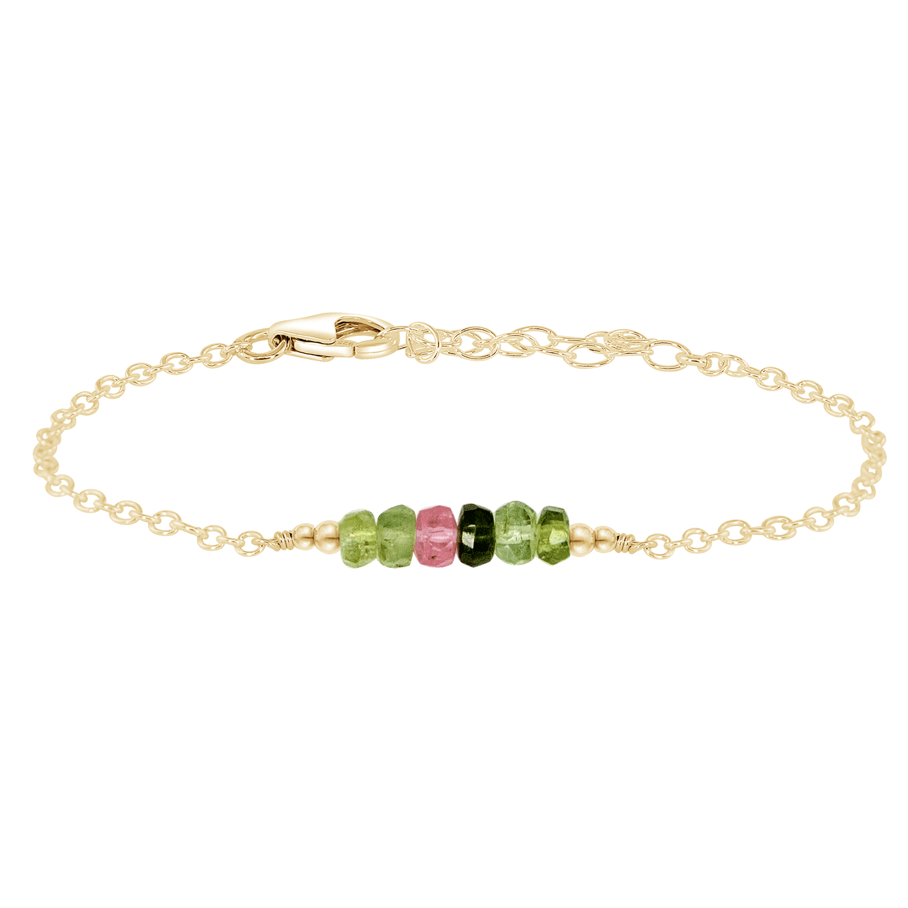 Sparkling Rainbow Tourmaline Gemstone Faceted Bead Bar Bracelet - Sparkling Rainbow Tourmaline Gemstone Faceted Bead Bar Bracelet - 14k Gold Fill - Luna Tide Handmade Crystal Jewellery