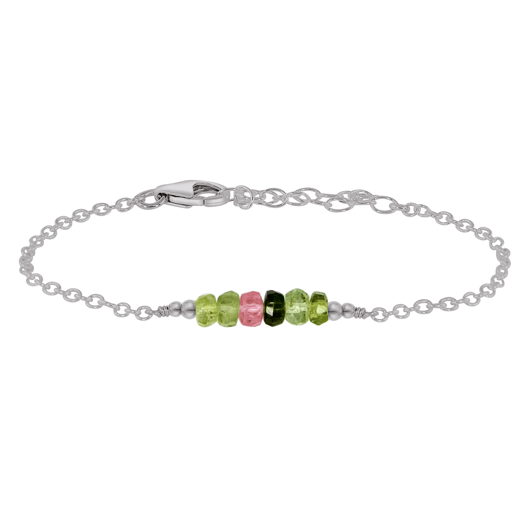 Sparkling Rainbow Tourmaline Gemstone Faceted Bead Bar Bracelet - Sparkling Rainbow Tourmaline Gemstone Faceted Bead Bar Bracelet - Stainless Steel - Luna Tide Handmade Crystal Jewellery