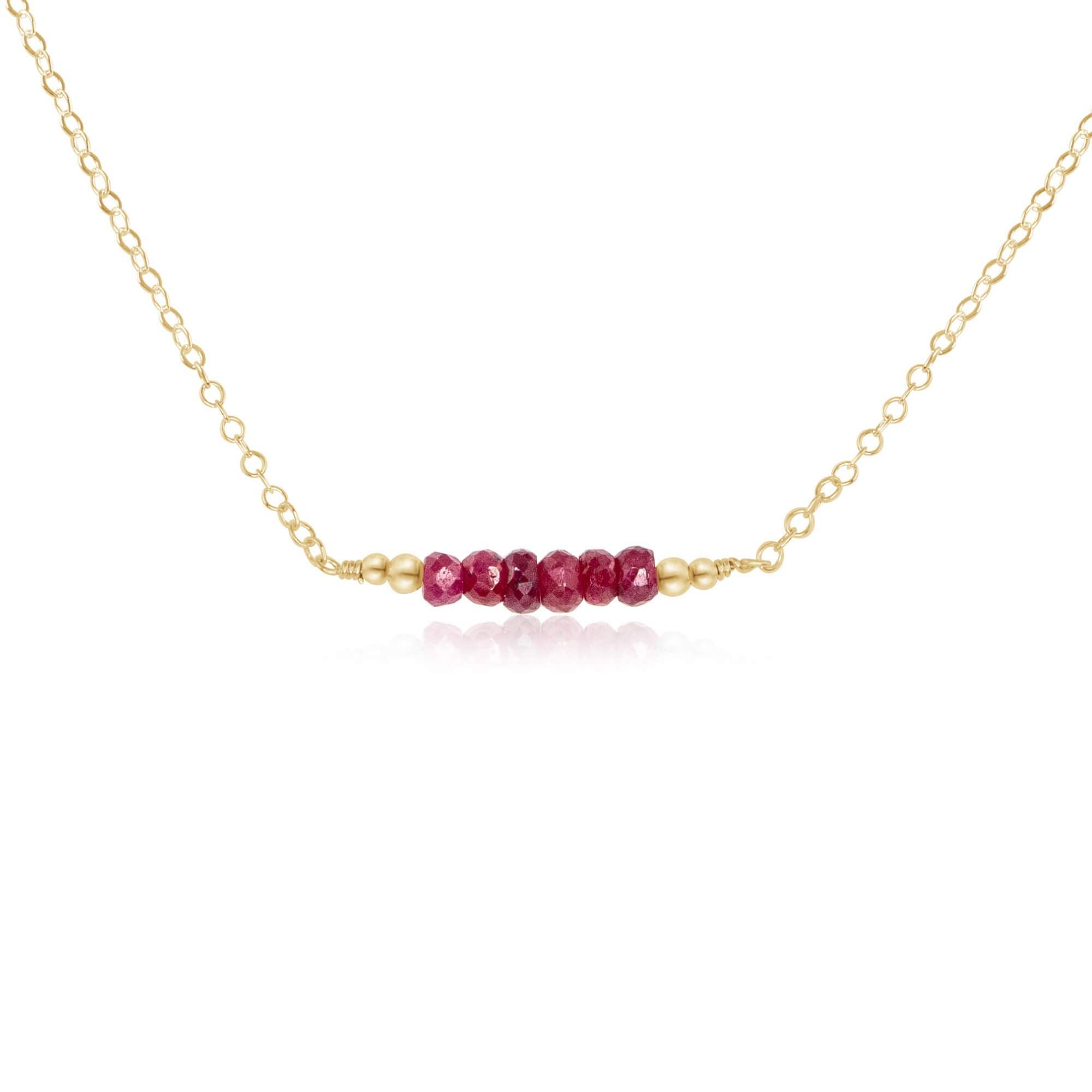 Sparkling Red Ruby Faceted Bead Bar Necklace - Sparkling Red Ruby Faceted Bead Bar Necklace - 14k Gold Fill - Luna Tide Handmade Crystal Jewellery