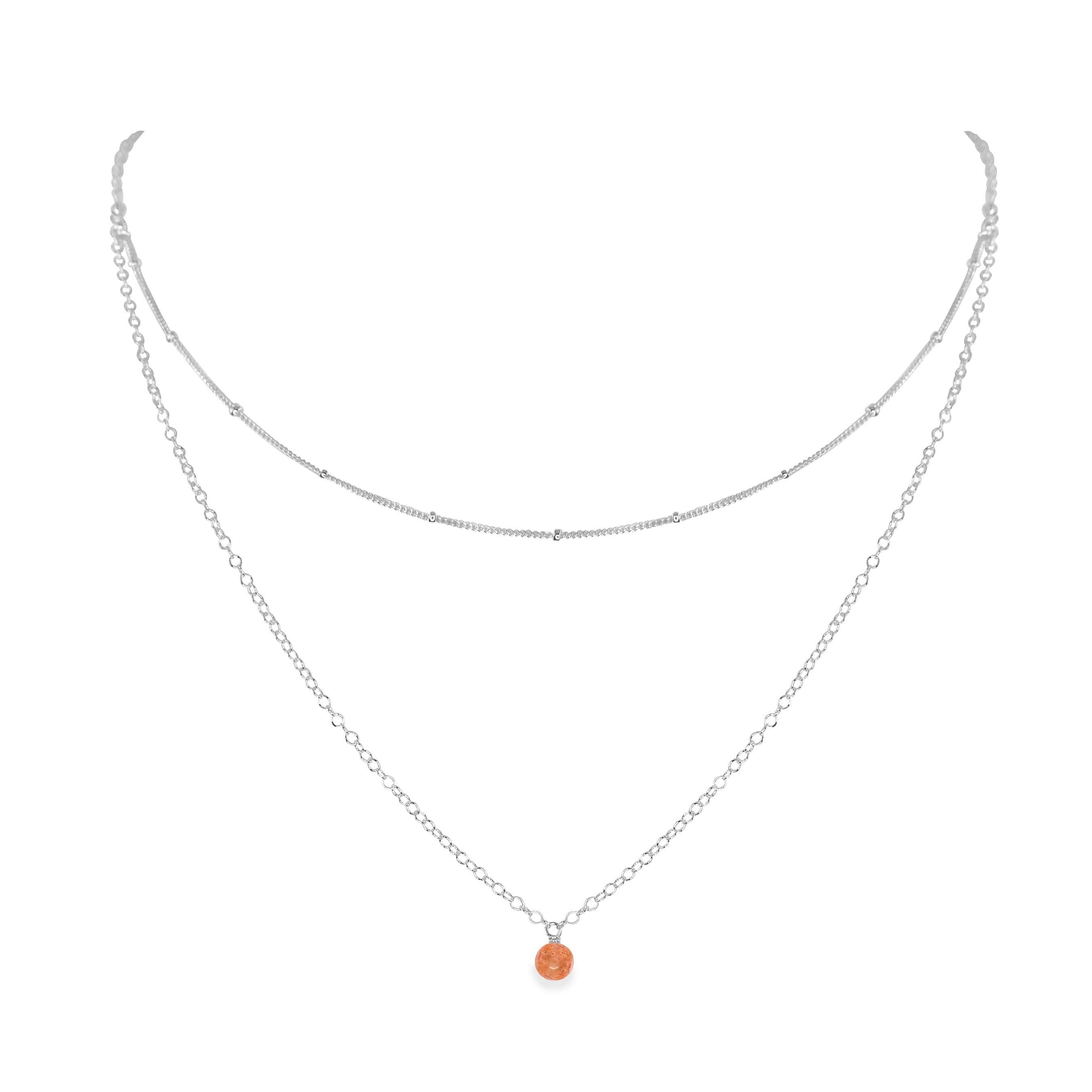 Sunstone Gemstone Chain Layered Choker Necklace - Sunstone Gemstone Chain Layered Choker Necklace - Sterling Silver - Luna Tide Handmade Crystal Jewellery