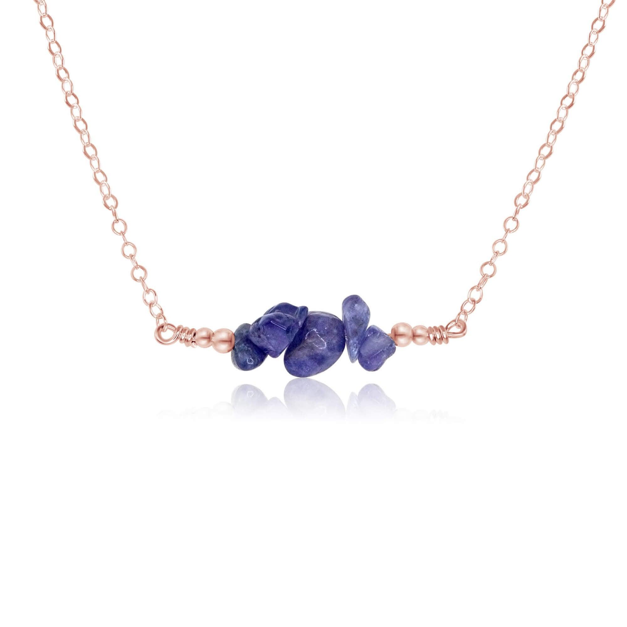 Tanzanite Chip Bead Bar Necklace - Tanzanite Chip Bead Bar Necklace - 14k Rose Gold Fill - Luna Tide Handmade Crystal Jewellery