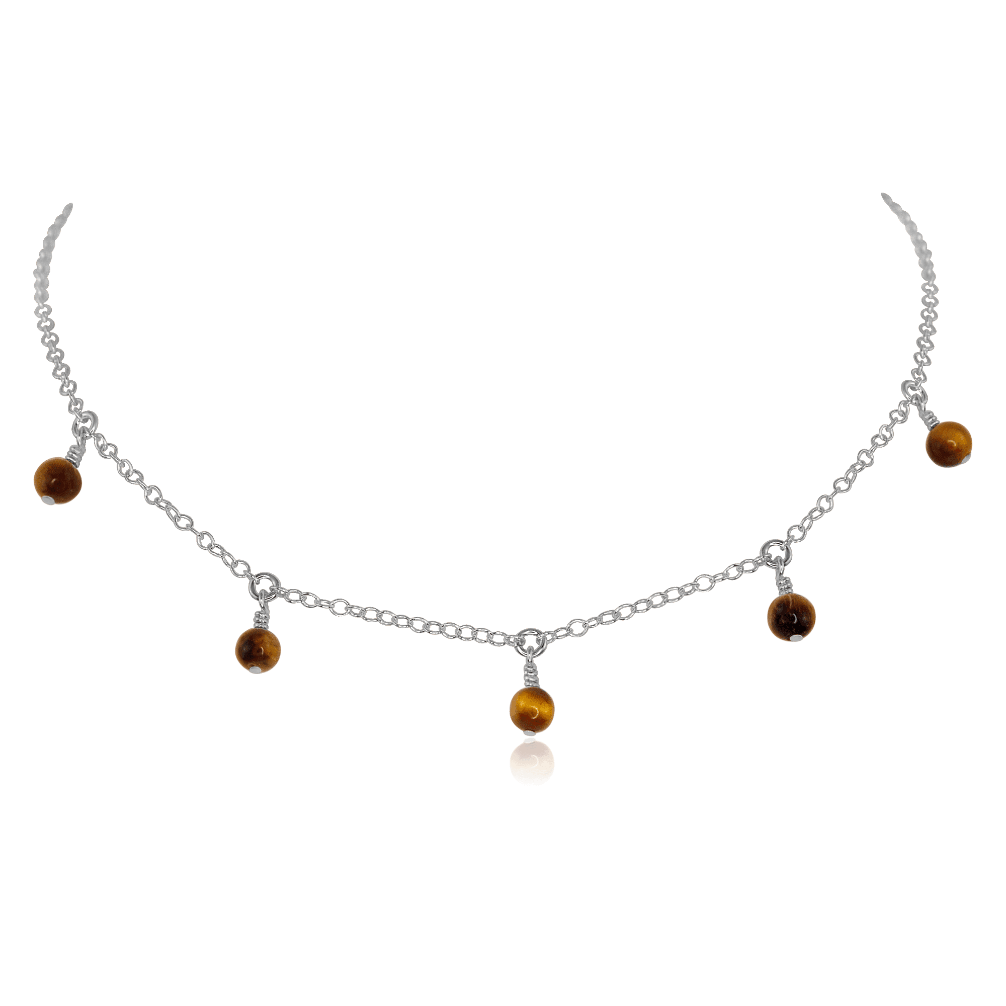 Tiger's Eye Bead Drop Choker - Tiger's Eye Bead Drop Choker - Sterling Silver - Luna Tide Handmade Crystal Jewellery
