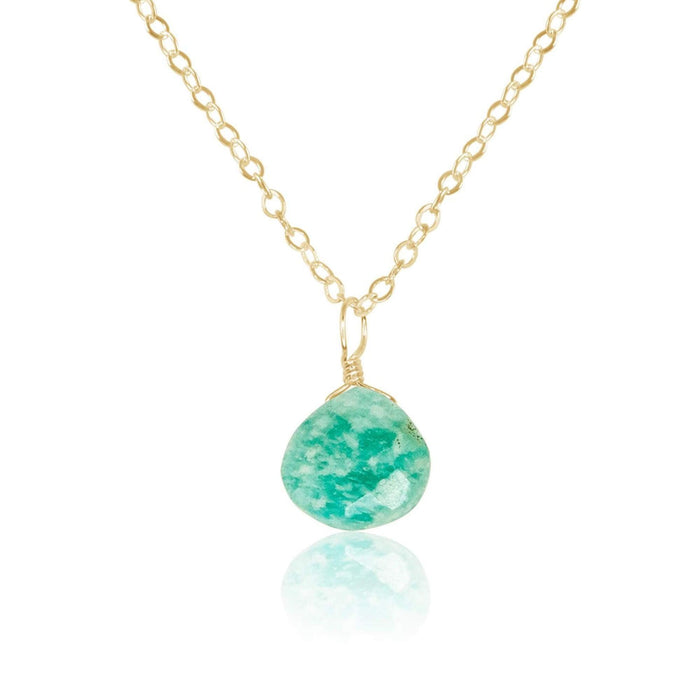 Tiny Amazonite Teardrop Necklace - Tiny Amazonite Teardrop Necklace - 14k Gold Fill / Cable - Luna Tide Handmade Crystal Jewellery