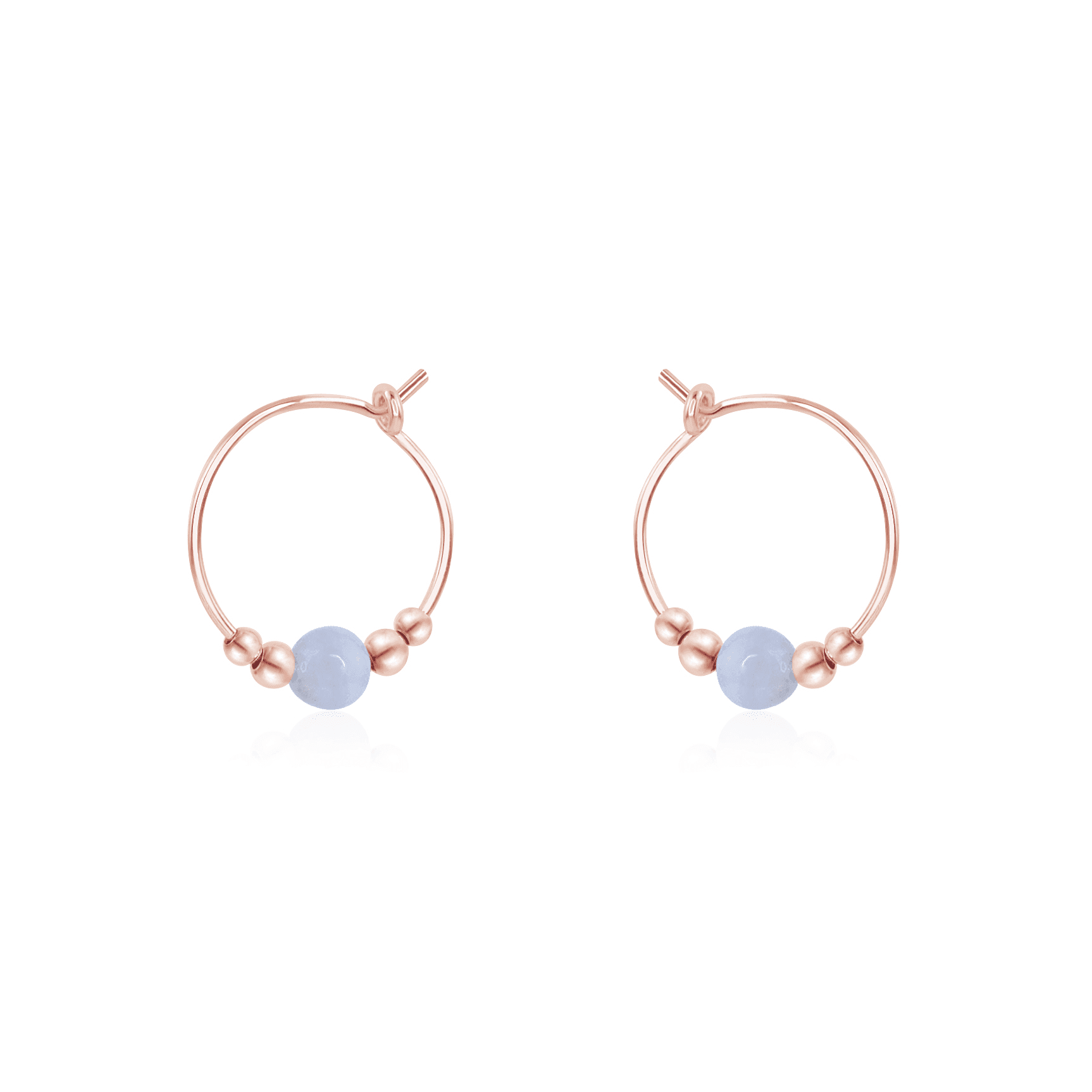 Tiny Blue Lace Agate Bead Hoop Earrings - Tiny Blue Lace Agate Bead Hoop Earrings - 14k Rose Gold Fill - Luna Tide Handmade Crystal Jewellery