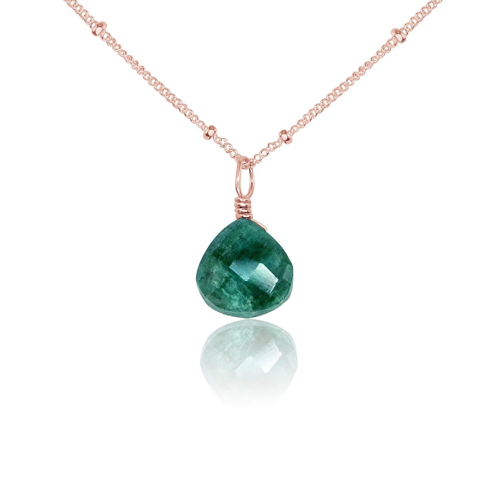 Tiny Emerald Teardrop Crystal Necklace - Tiny Emerald Teardrop Crystal Necklace - 14k Rose Gold Fill / Satellite - Luna Tide Handmade Crystal Jewellery