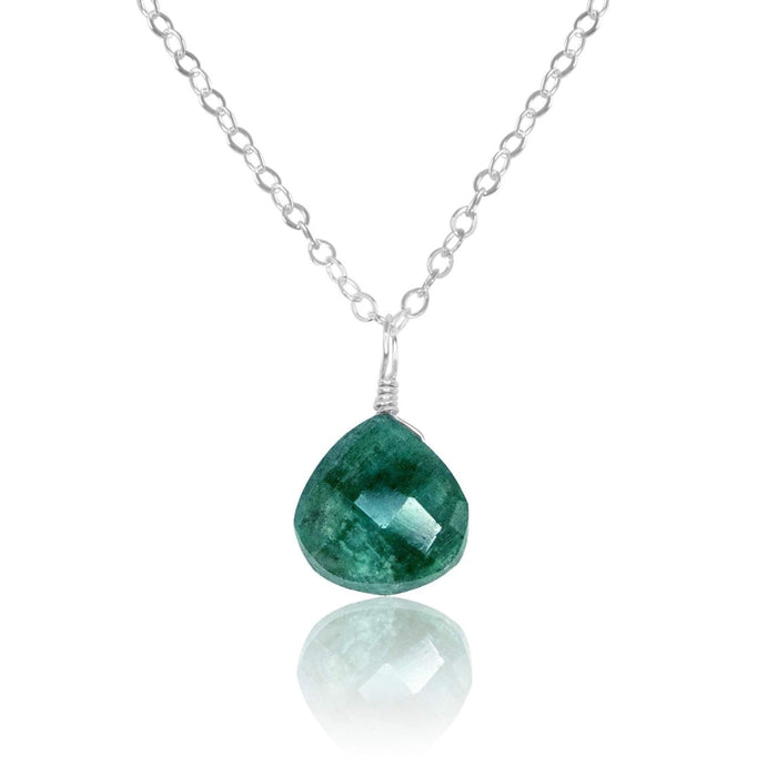 Tiny Emerald Teardrop Crystal Necklace - Tiny Emerald Teardrop Crystal Necklace - Sterling Silver / Cable - Luna Tide Handmade Crystal Jewellery