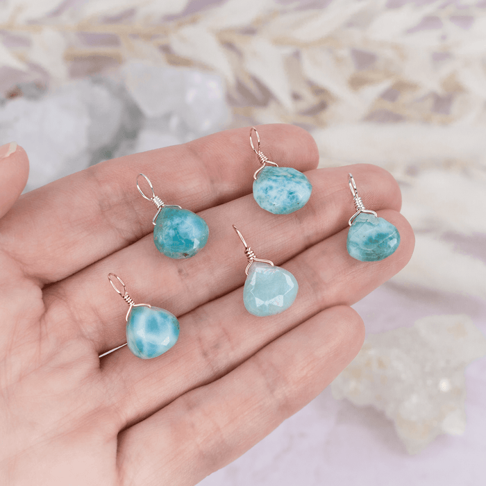 Tiny Larimar Teardrop Gemstone Pendant - Tiny Larimar Teardrop Gemstone Pendant - Sterling Silver - Luna Tide Handmade Crystal Jewellery