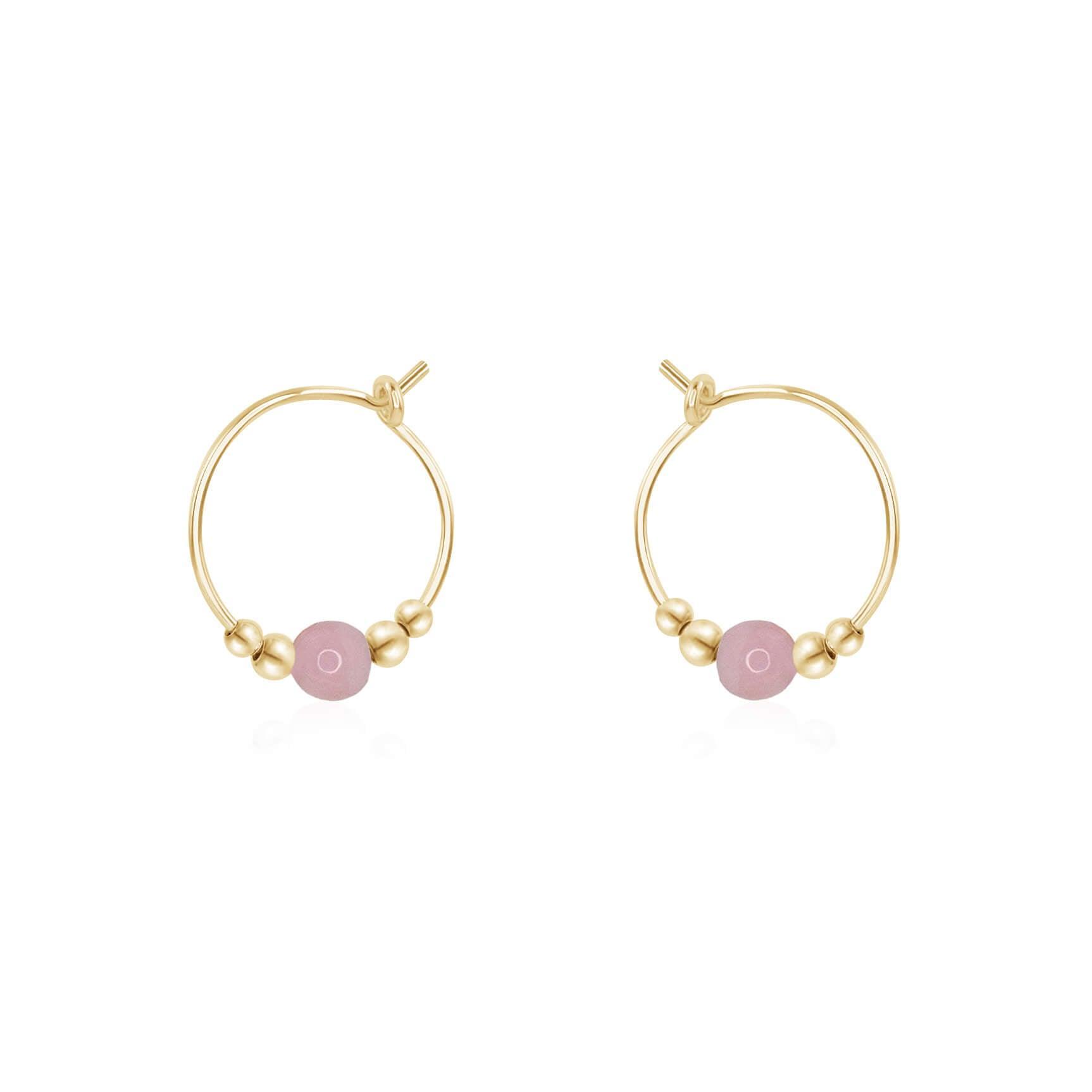 Tiny Pink Peruvian Opal Bead Hoop Earrings - Tiny Pink Peruvian Opal Bead Hoop Earrings - 14k Gold Fill - Luna Tide Handmade Crystal Jewellery