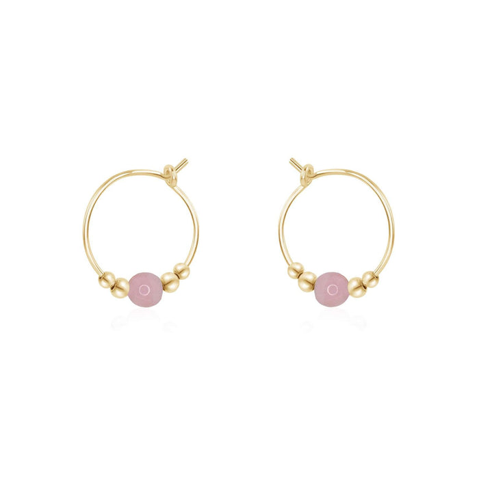 Tiny Pink Peruvian Opal Bead Hoop Earrings - Tiny Pink Peruvian Opal Bead Hoop Earrings - 14k Gold Fill - Luna Tide Handmade Crystal Jewellery