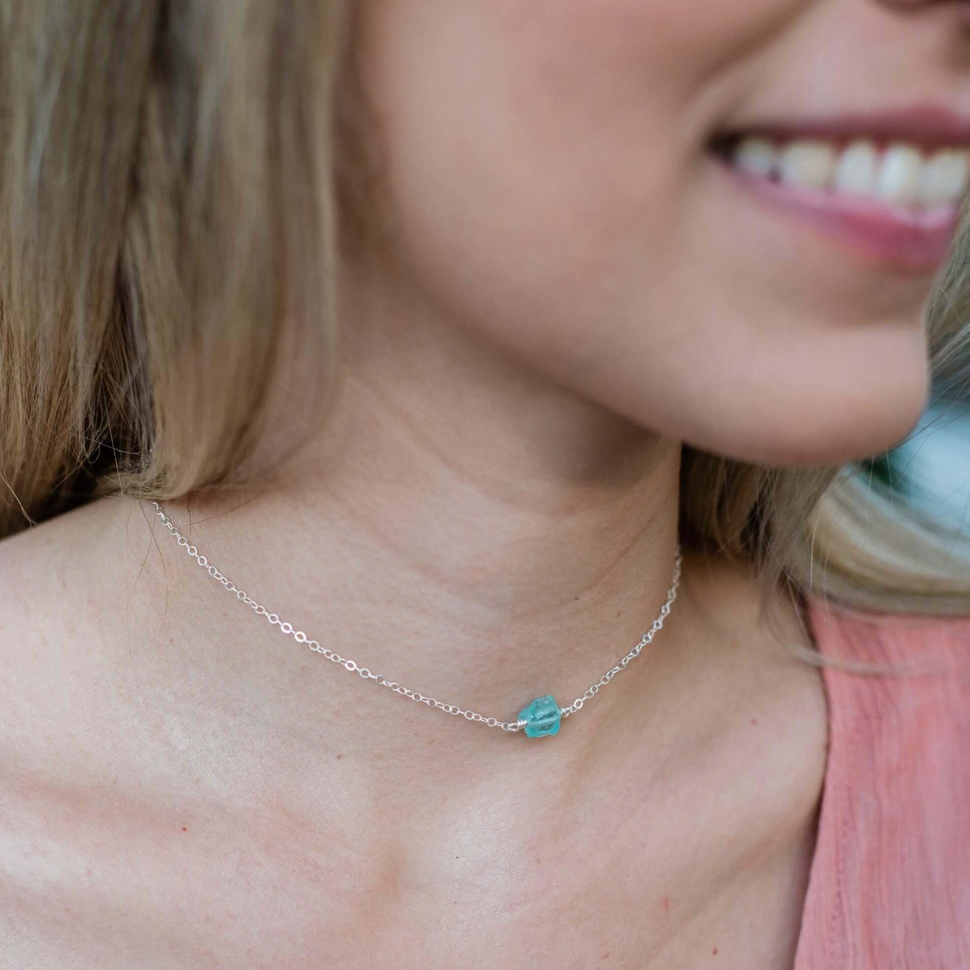 Tiny Raw Apatite Crystal Nugget Choker - Tiny Raw Apatite Crystal Nugget Choker - 14k Gold Fill - Luna Tide Handmade Crystal Jewellery