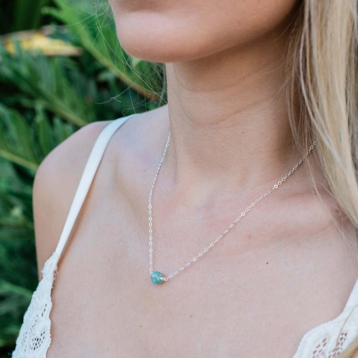 Tiny Raw Apatite Crystal Nugget Necklace - Tiny Raw Apatite Crystal Nugget Necklace - Sterling Silver - Luna Tide Handmade Crystal Jewellery