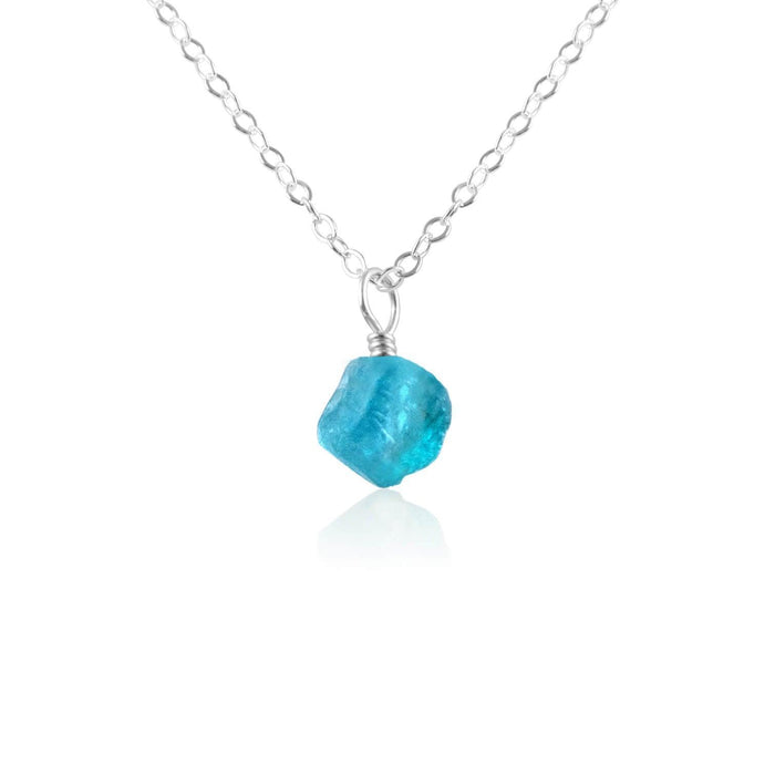 Tiny Raw Apatite Crystal Pendant Necklace - Tiny Raw Apatite Crystal Pendant Necklace - Sterling Silver / Cable - Luna Tide Handmade Crystal Jewellery