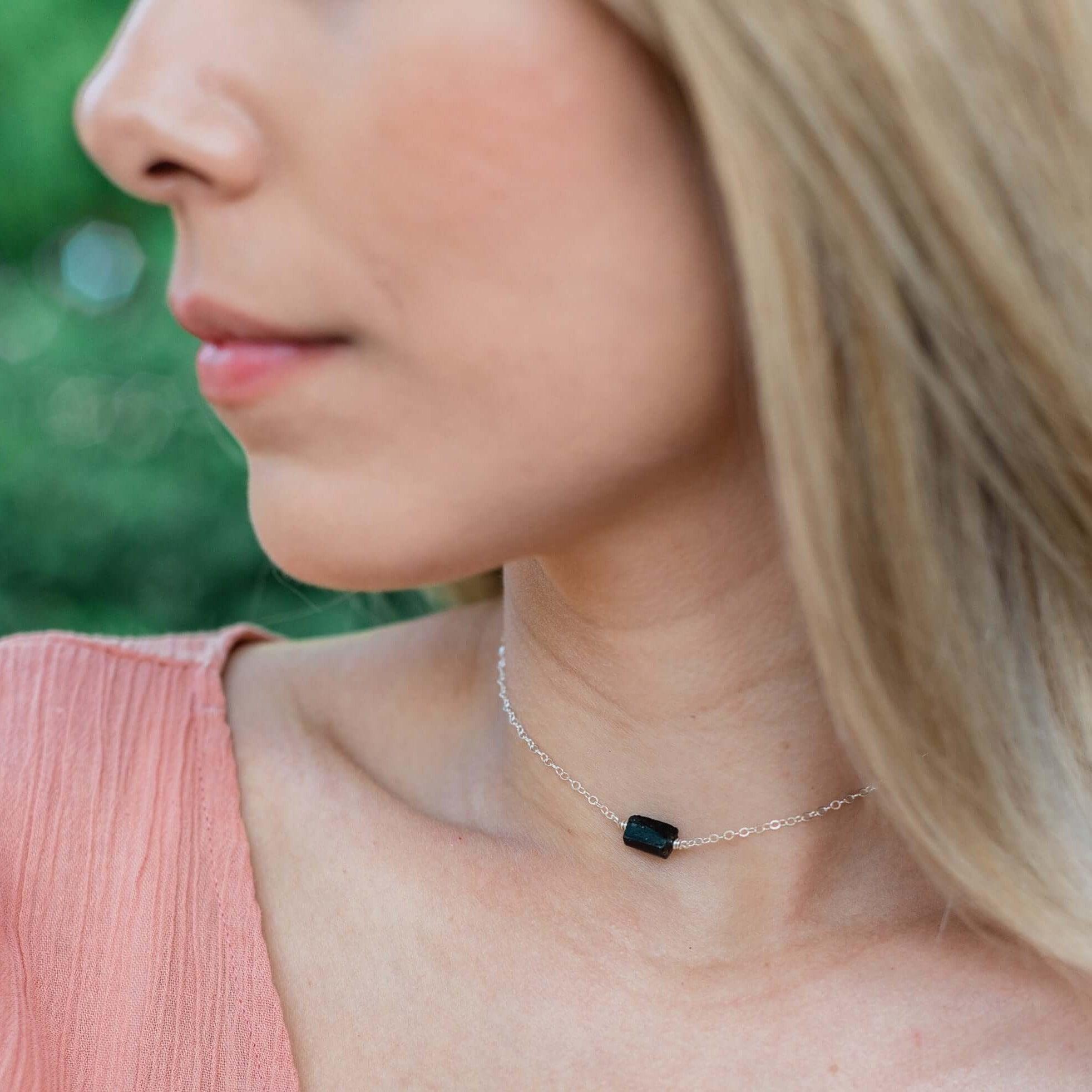 Tiny Raw Black Tourmaline Crystal Nugget Choker - Tiny Raw Black Tourmaline Crystal Nugget Choker - 14k Gold Fill - Luna Tide Handmade Crystal Jewellery