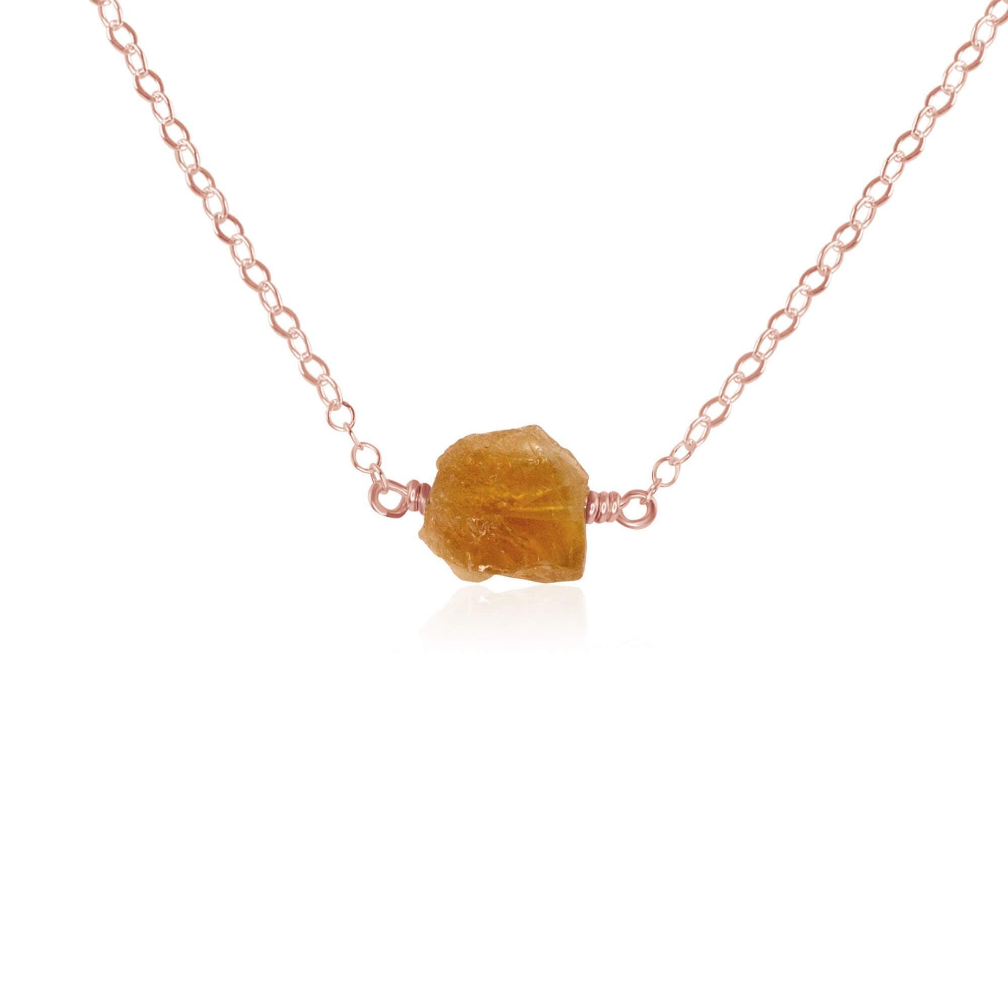 Tiny Raw Citrine Crystal Nugget Necklace - Tiny Raw Citrine Crystal Nugget Necklace - 14k Rose Gold Fill - Luna Tide Handmade Crystal Jewellery
