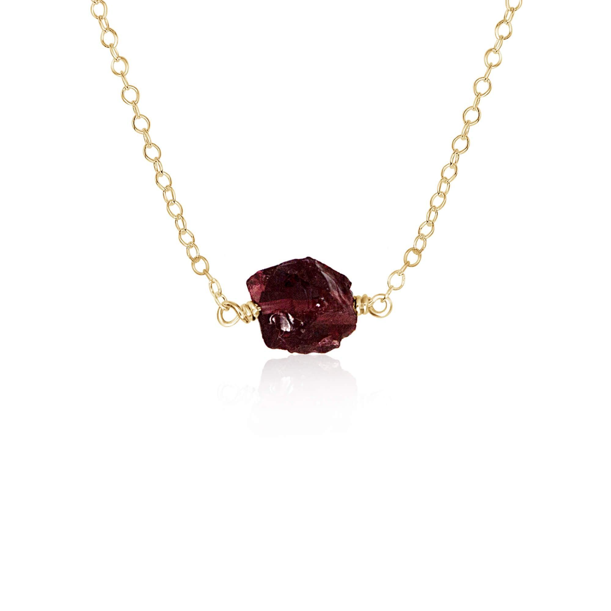 Tiny Raw Garnet Crystal Nugget Necklace - Tiny Raw Garnet Crystal Nugget Necklace - 14k Gold Fill - Luna Tide Handmade Crystal Jewellery