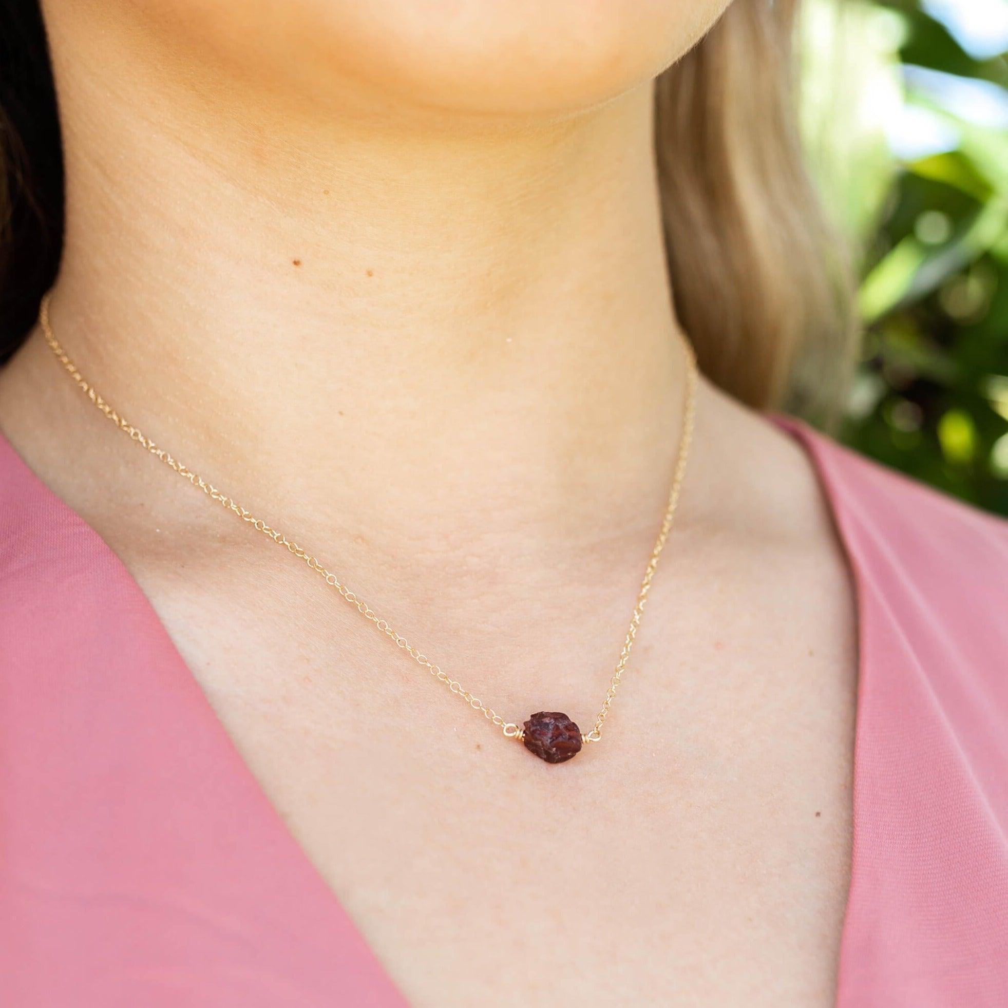 Tiny Raw Garnet Crystal Nugget Necklace - Tiny Raw Garnet Crystal Nugget Necklace - Sterling Silver - Luna Tide Handmade Crystal Jewellery