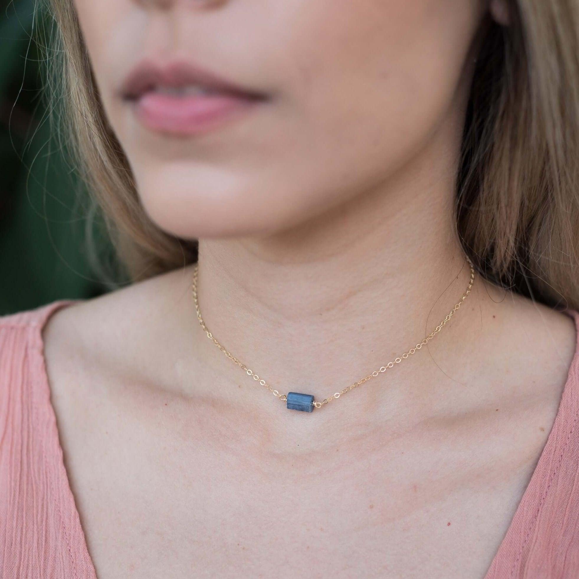 Tiny Raw Kyanite Crystal Nugget Choker - Tiny Raw Kyanite Crystal Nugget Choker - 14k Gold Fill - Luna Tide Handmade Crystal Jewellery