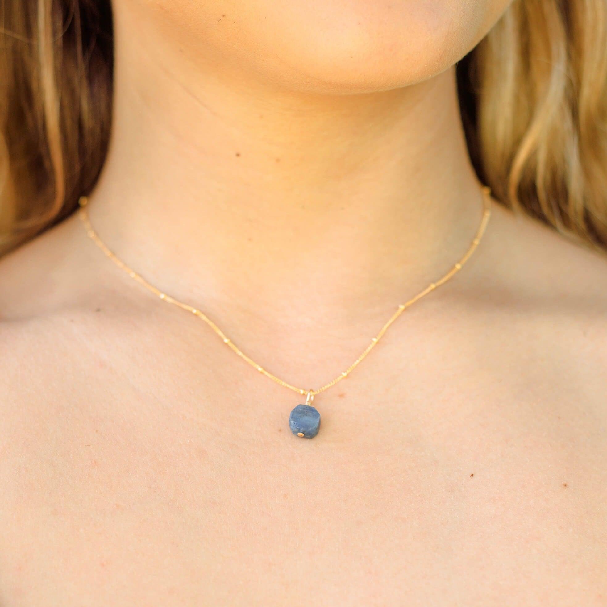 Tiny Raw Kyanite Pendant Necklace - Tiny Raw Kyanite Pendant Necklace - Sterling Silver / Cable - Luna Tide Handmade Crystal Jewellery