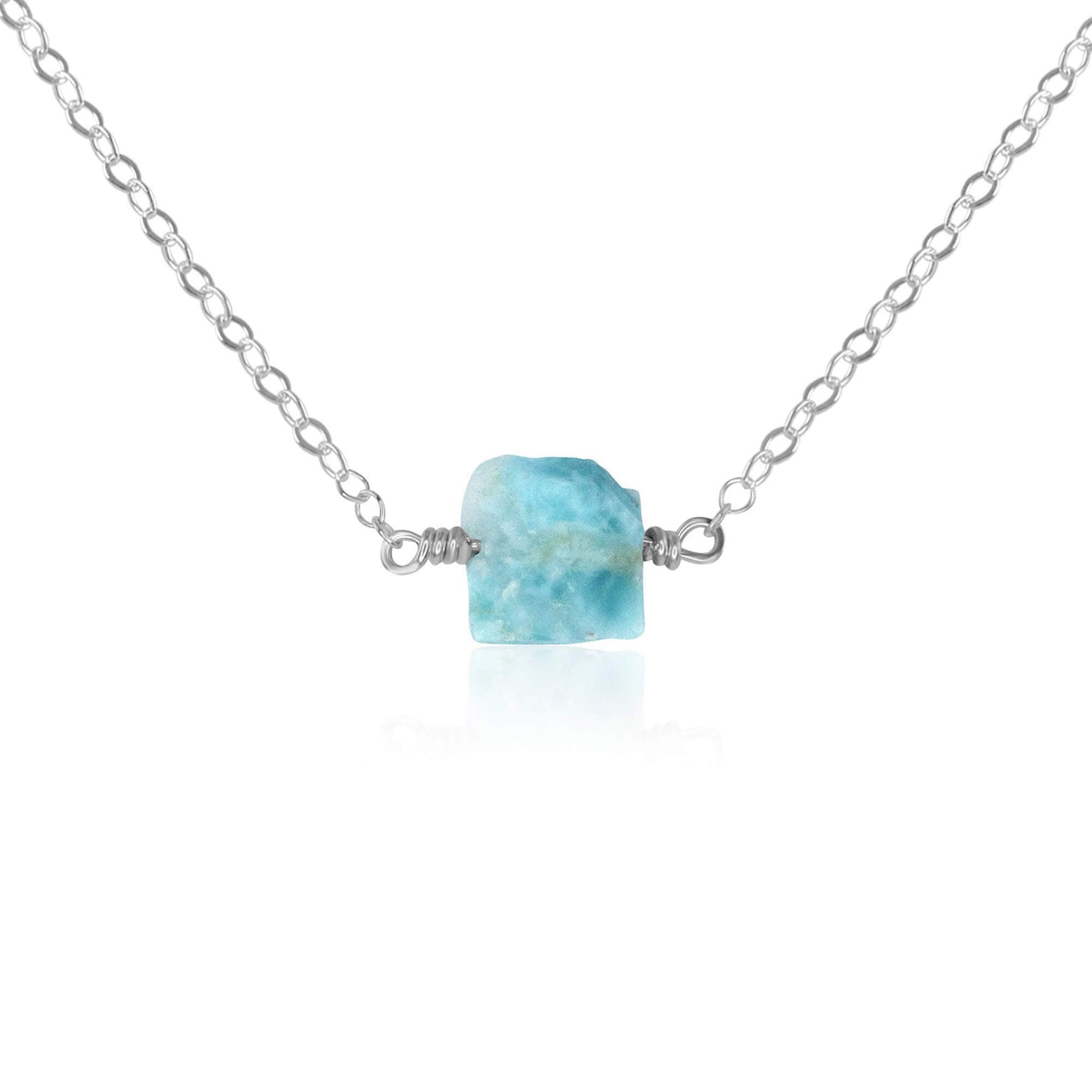 Tiny Raw Larimar Crystal Nugget Necklace - Tiny Raw Larimar Crystal Nugget Necklace - Sterling Silver - Luna Tide Handmade Crystal Jewellery