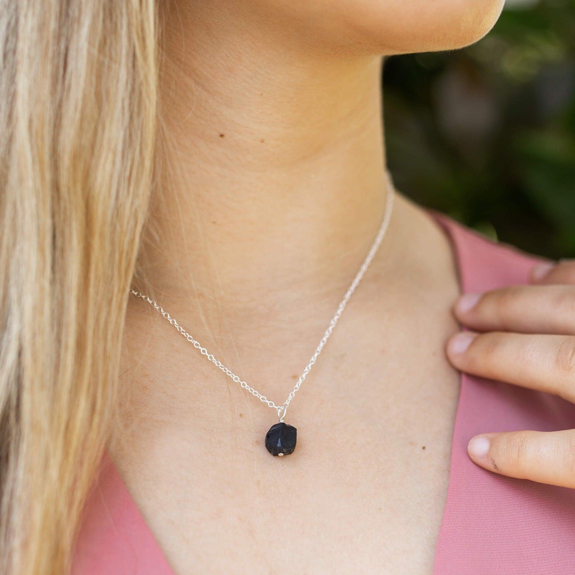 Tiny Raw Obsidian Pendant Necklace - Tiny Raw Obsidian Pendant Necklace - Sterling Silver / Cable - Luna Tide Handmade Crystal Jewellery