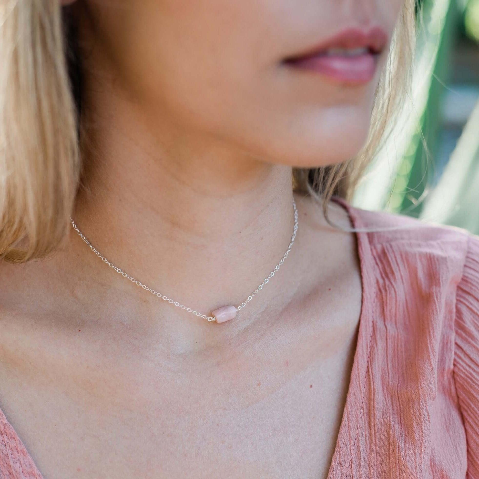 Tiny Raw Pink Peruvian Opal Crystal Nugget Choker - Tiny Raw Pink Peruvian Opal Crystal Nugget Choker - 14k Gold Fill - Luna Tide Handmade Crystal Jewellery