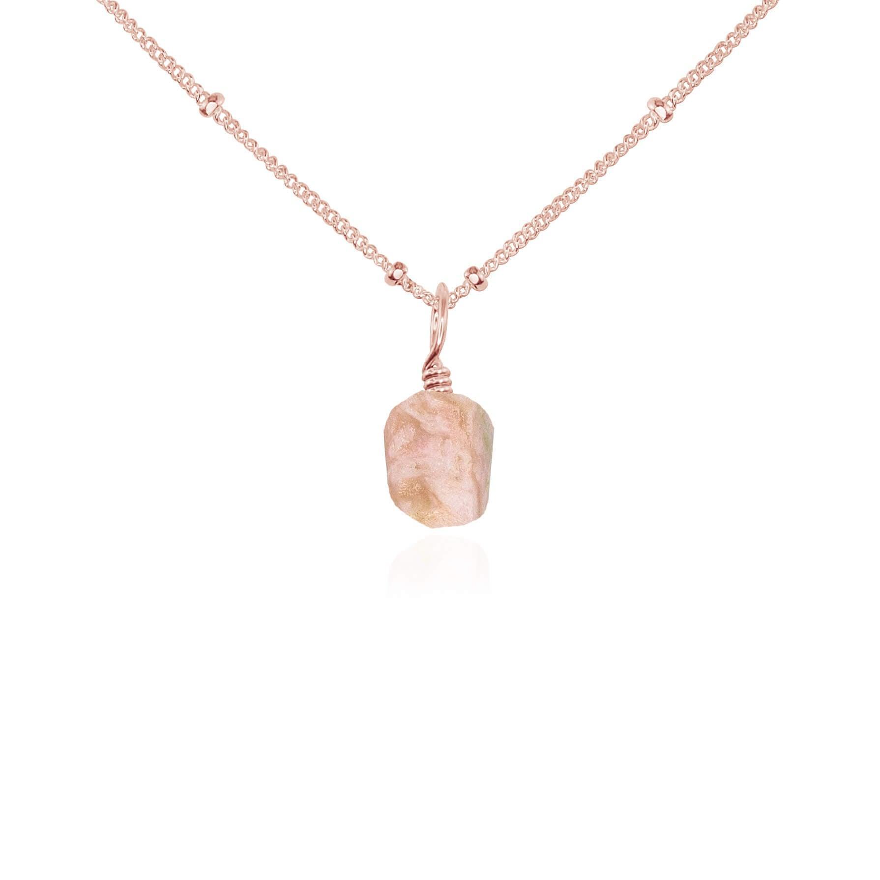 Tiny Raw Pink Peruvian Opal Pendant Necklace - Tiny Raw Pink Peruvian Opal Pendant Necklace - 14k Rose Gold Fill / Satellite - Luna Tide Handmade Crystal Jewellery