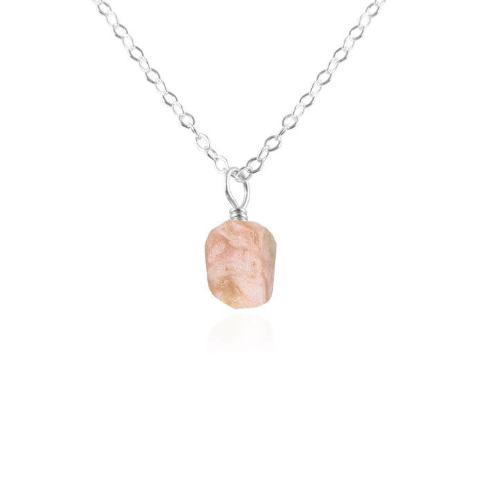 Tiny Raw Pink Peruvian Opal Pendant Necklace - Tiny Raw Pink Peruvian Opal Pendant Necklace - Sterling Silver / Cable - Luna Tide Handmade Crystal Jewellery