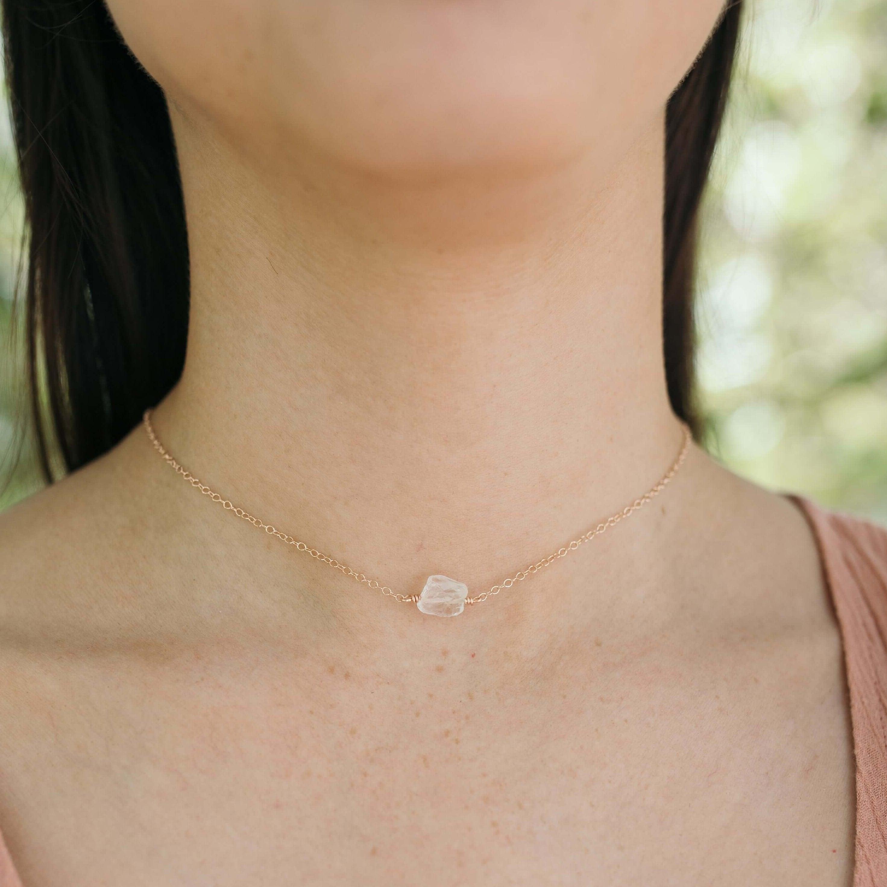Tiny Raw Quartz Crystal Nugget Choker - Tiny Raw Quartz Crystal Nugget Choker - 14k Rose Gold Fill - Luna Tide Handmade Crystal Jewellery