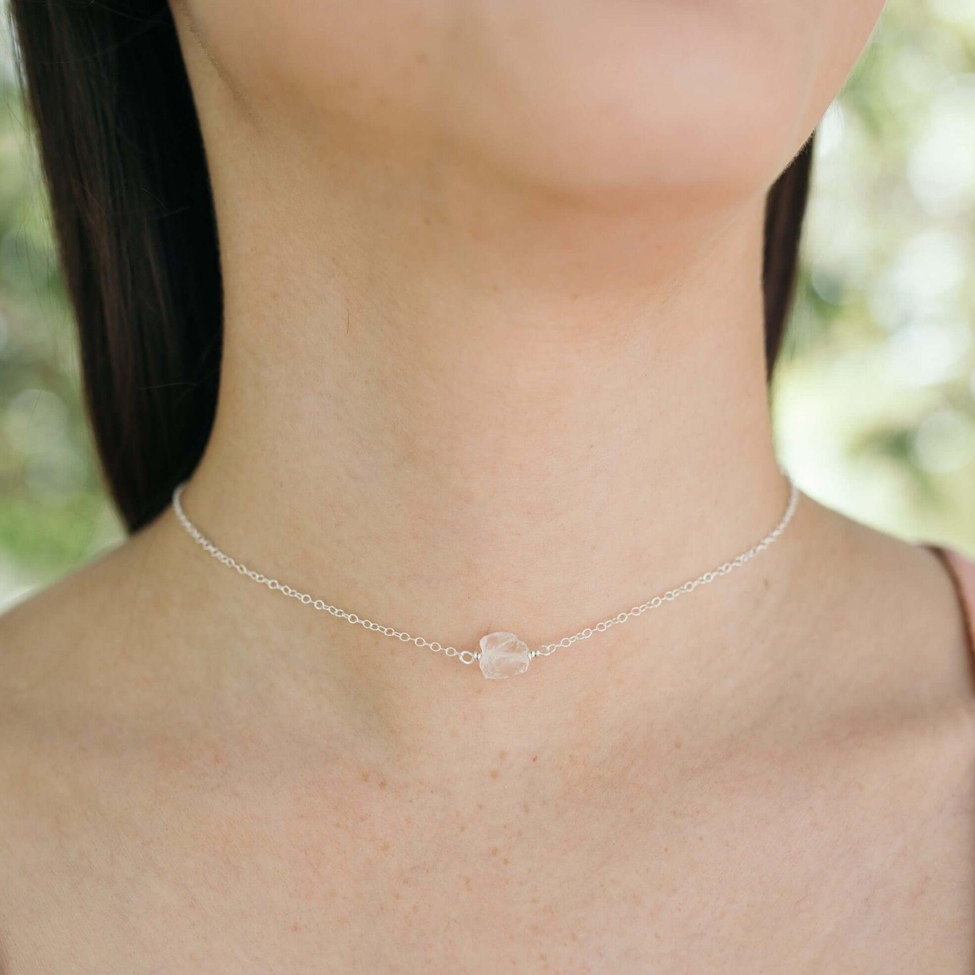 Tiny Raw Quartz Crystal Nugget Choker - Tiny Raw Quartz Crystal Nugget Choker - 14k Rose Gold Fill - Luna Tide Handmade Crystal Jewellery