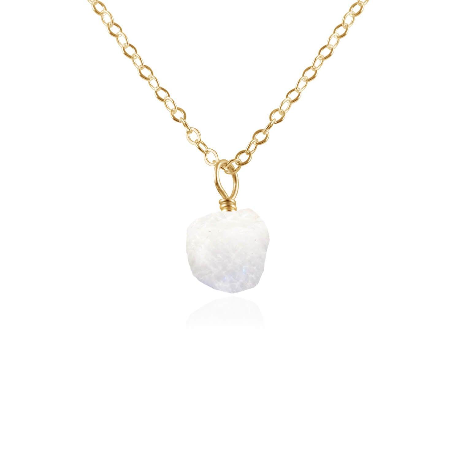 Tiny Raw Rainbow Moonstone Pendant Necklace - Tiny Raw Rainbow Moonstone Pendant Necklace - 14k Gold Fill / Cable - Luna Tide Handmade Crystal Jewellery