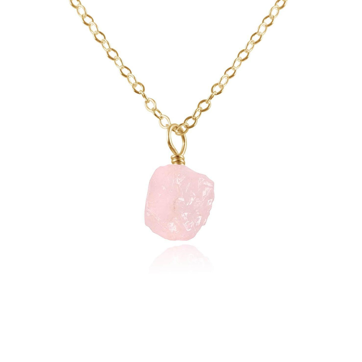 Tiny Raw Rose Quartz Pendant Necklace - Tiny Raw Rose Quartz Pendant Necklace - 14k Gold Fill / Cable - Luna Tide Handmade Crystal Jewellery