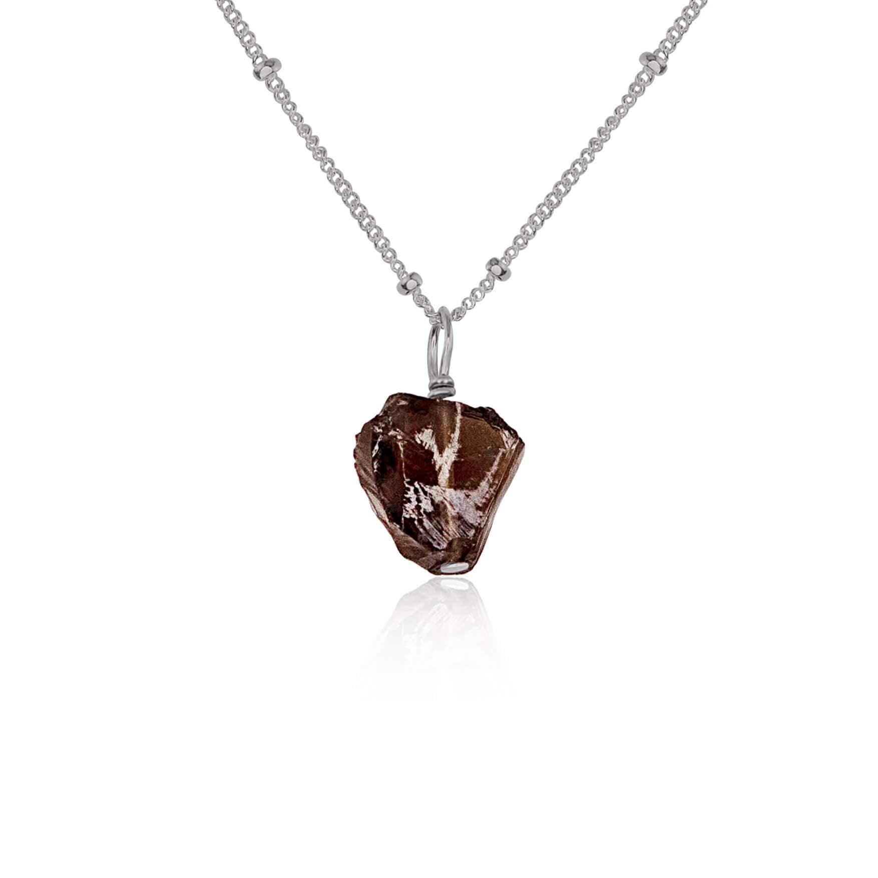 Tiny Raw Smoky Quartz Pendant Necklace - Tiny Raw Smoky Quartz Pendant Necklace - Stainless Steel / Satellite - Luna Tide Handmade Crystal Jewellery