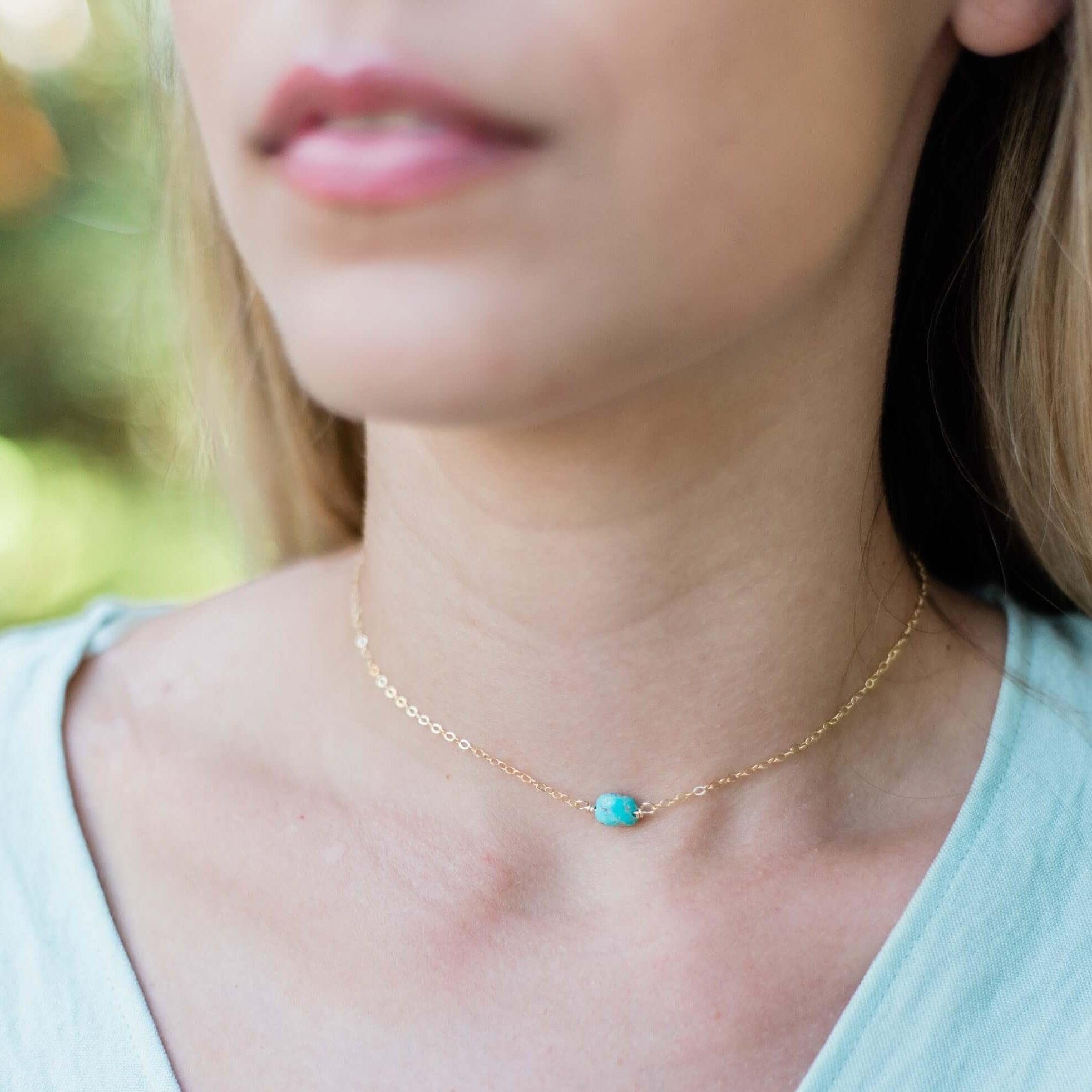 Tiny Raw Turquoise Crystal Nugget Choker - Tiny Raw Turquoise Crystal Nugget Choker - Sterling Silver - Luna Tide Handmade Crystal Jewellery
