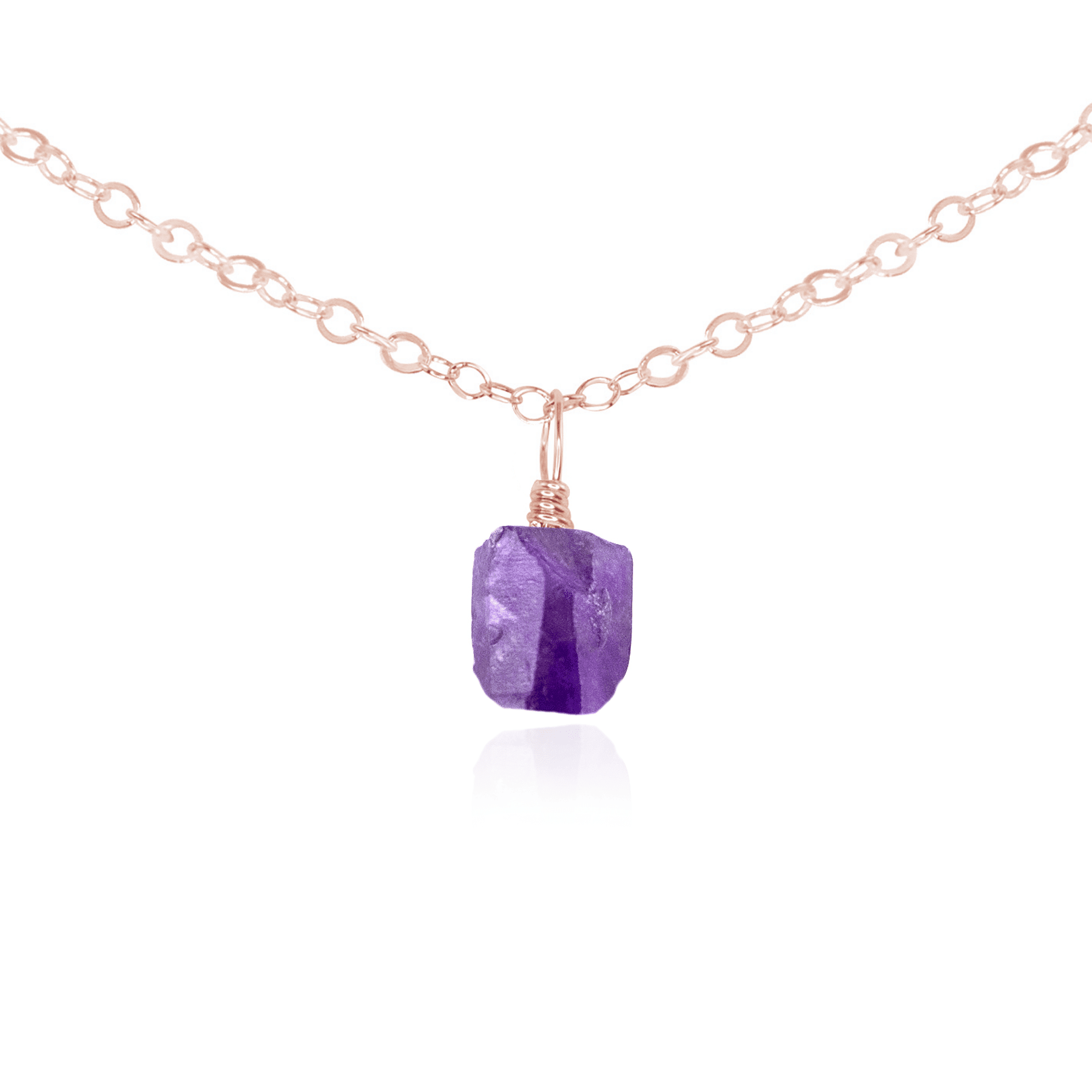 Tiny Rough Amethyst Gemstone Pendant Choker - Tiny Rough Amethyst Gemstone Pendant Choker - 14k Rose Gold Fill / Cable - Luna Tide Handmade Crystal Jewellery