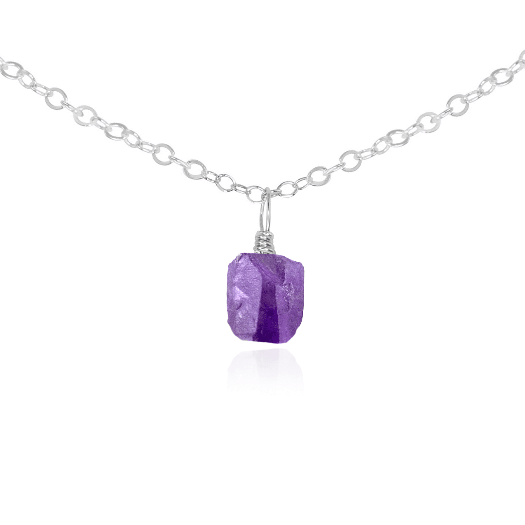 Tiny Rough Amethyst Gemstone Pendant Choker - Tiny Rough Amethyst Gemstone Pendant Choker - Sterling Silver / Cable - Luna Tide Handmade Crystal Jewellery