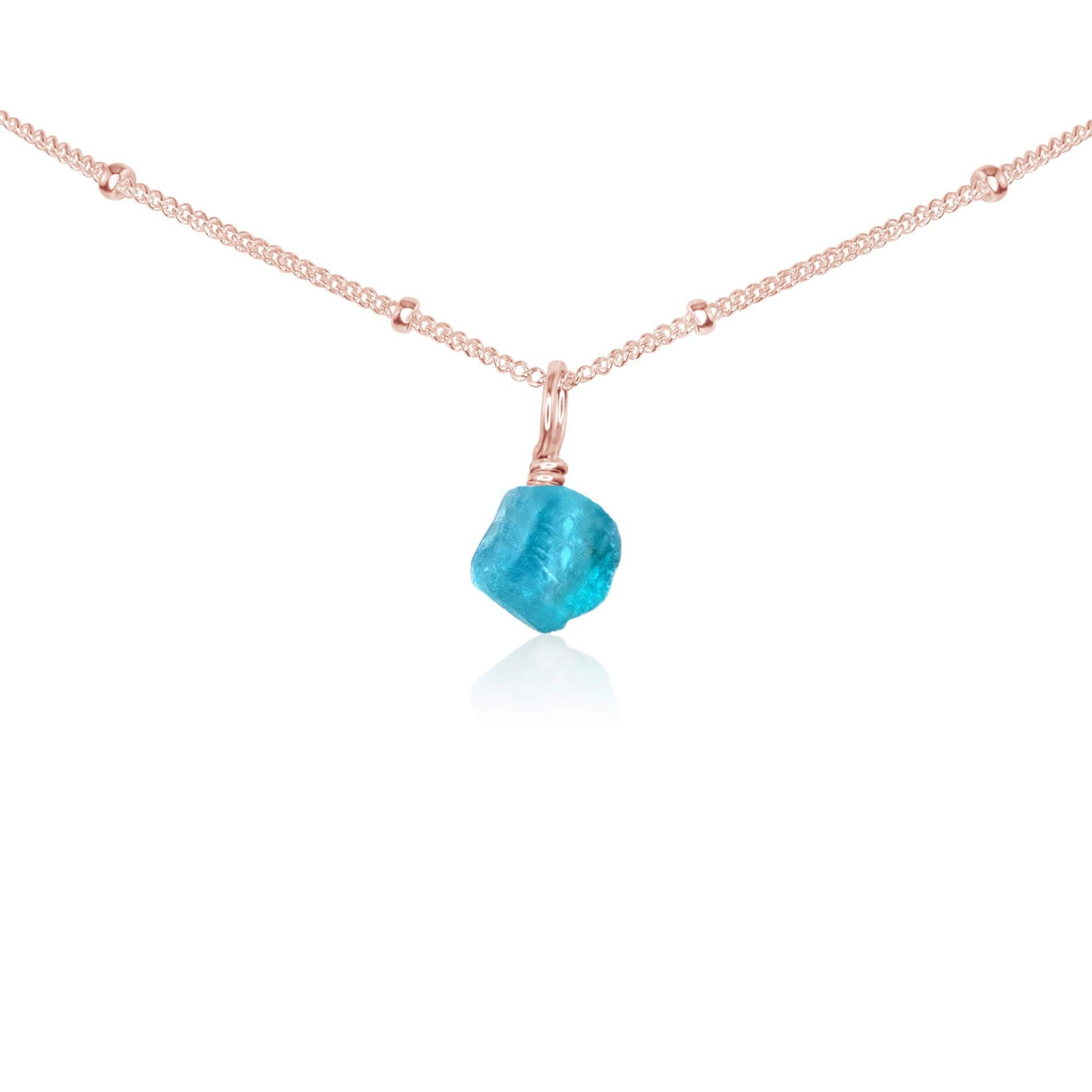 Tiny Rough Apatite Gemstone Pendant Choker - Tiny Rough Apatite Gemstone Pendant Choker - 14k Rose Gold Fill / Satellite - Luna Tide Handmade Crystal Jewellery