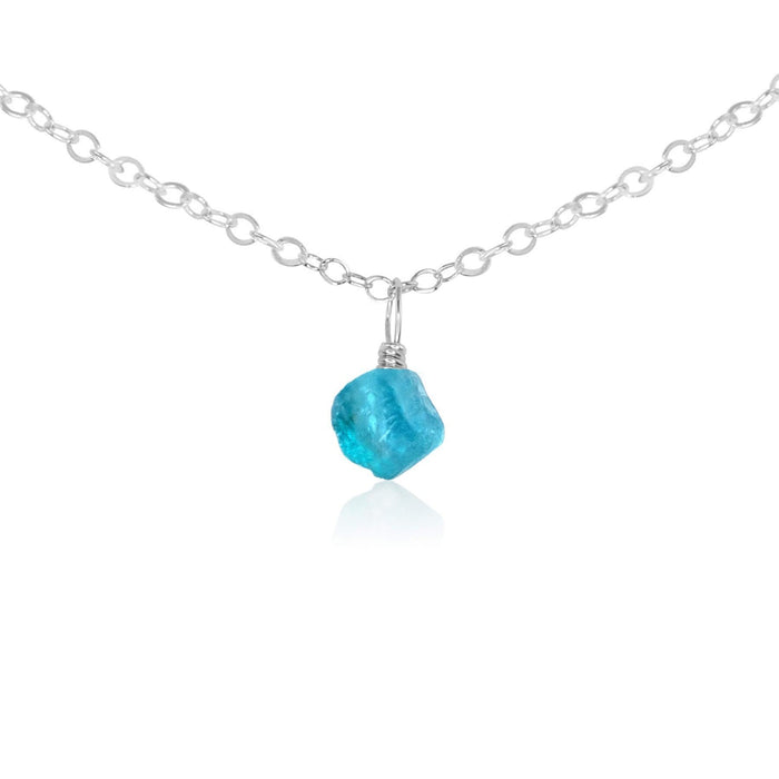 Tiny Rough Apatite Gemstone Pendant Choker - Tiny Rough Apatite Gemstone Pendant Choker - Sterling Silver / Cable - Luna Tide Handmade Crystal Jewellery