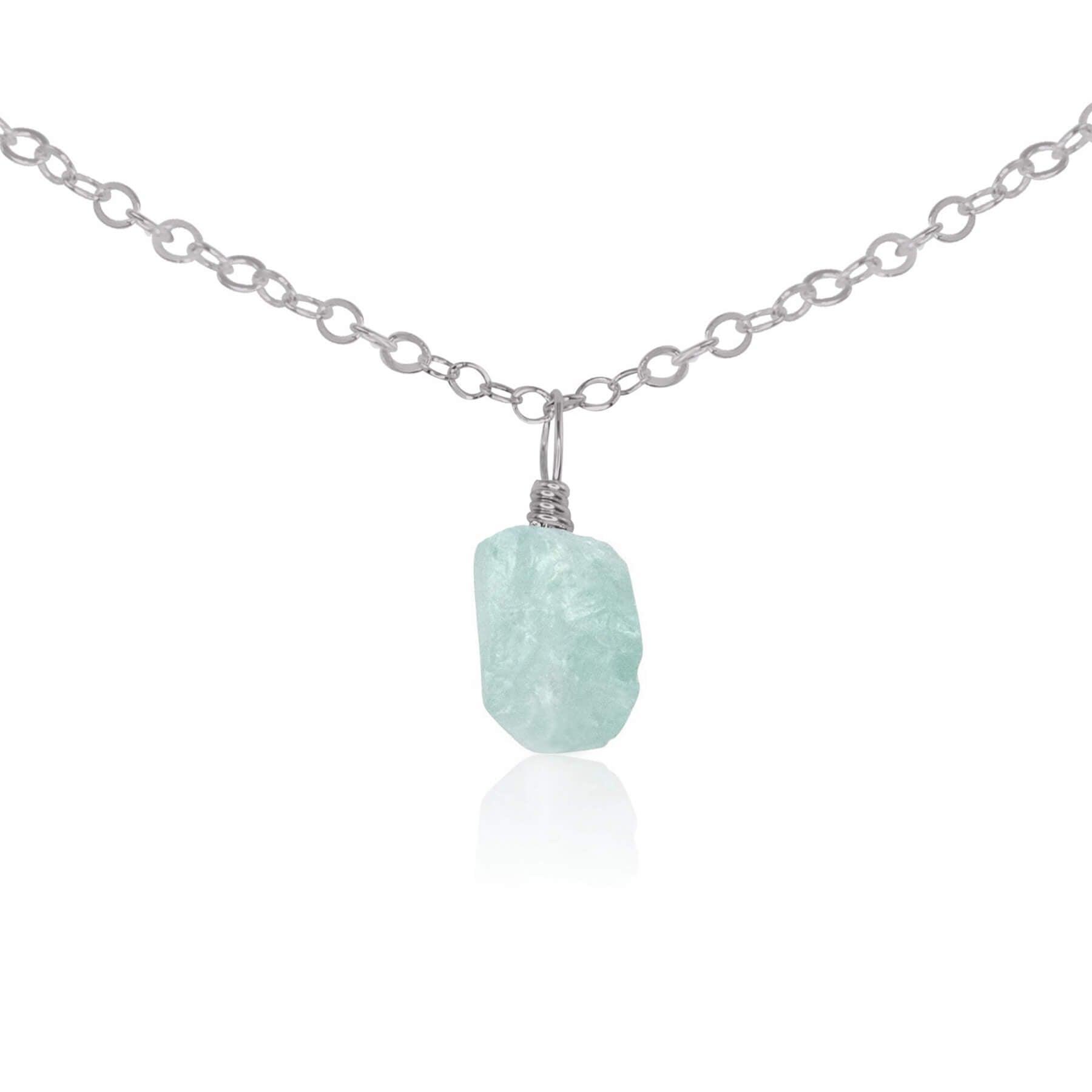Tiny Rough Aquamarine Gemstone Pendant Choker - Tiny Rough Aquamarine Gemstone Pendant Choker - Stainless Steel / Cable - Luna Tide Handmade Crystal Jewellery