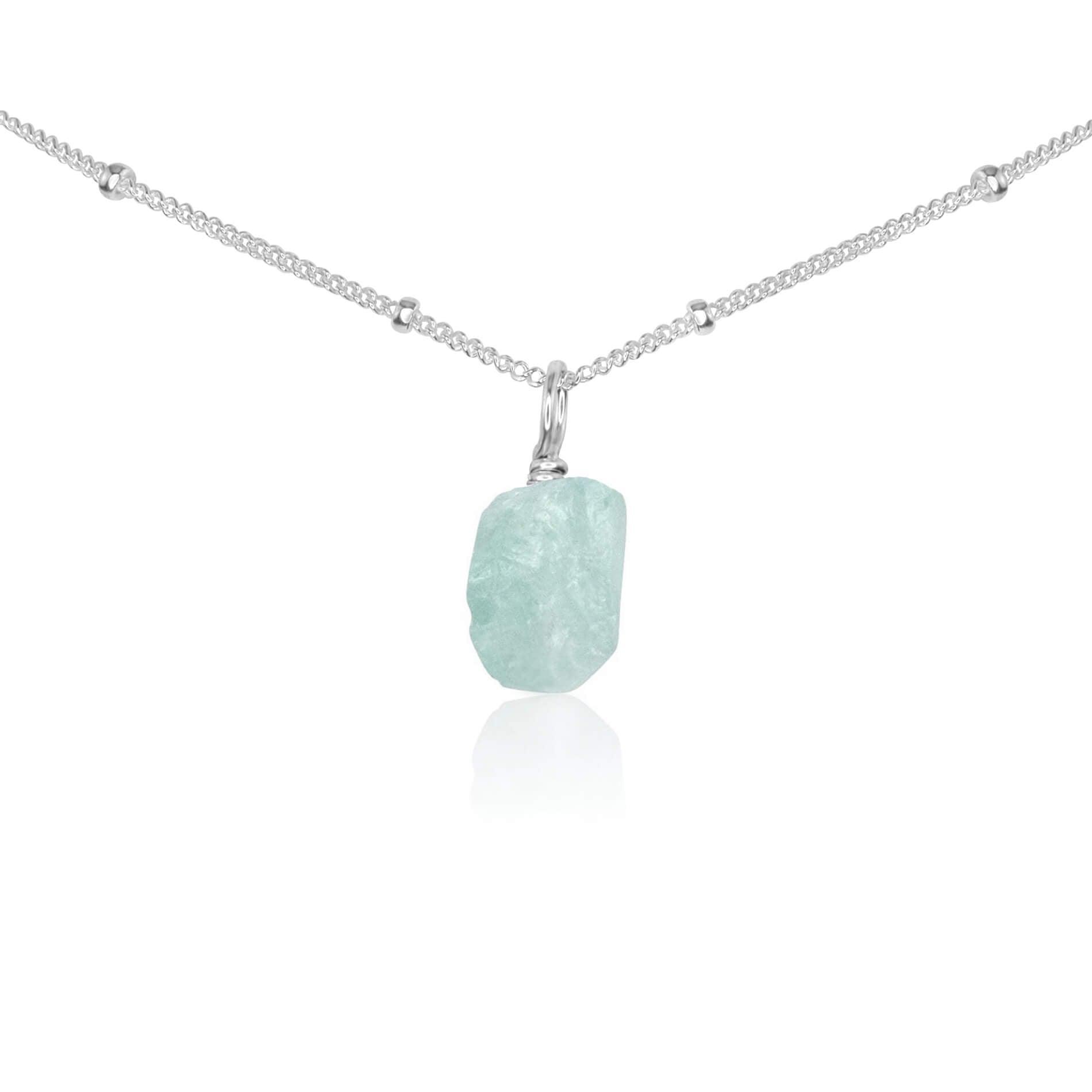 Tiny Rough Aquamarine Gemstone Pendant Choker - Tiny Rough Aquamarine Gemstone Pendant Choker - Sterling Silver / Satellite - Luna Tide Handmade Crystal Jewellery