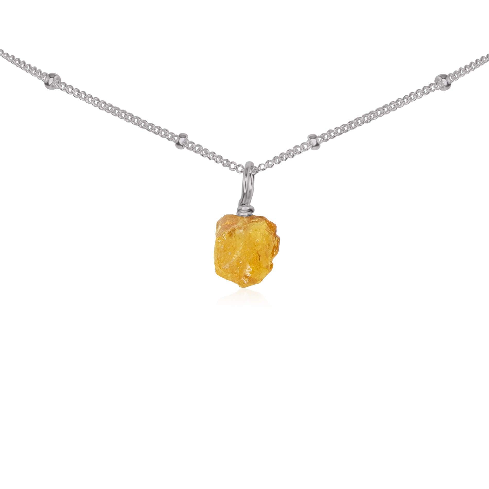 Tiny Rough Citrine Gemstone Pendant Choker - Tiny Rough Citrine Gemstone Pendant Choker - Stainless Steel / Satellite - Luna Tide Handmade Crystal Jewellery