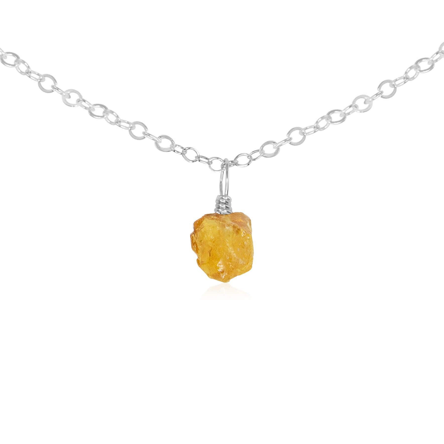 Tiny Rough Citrine Gemstone Pendant Choker - Tiny Rough Citrine Gemstone Pendant Choker - Sterling Silver / Cable - Luna Tide Handmade Crystal Jewellery