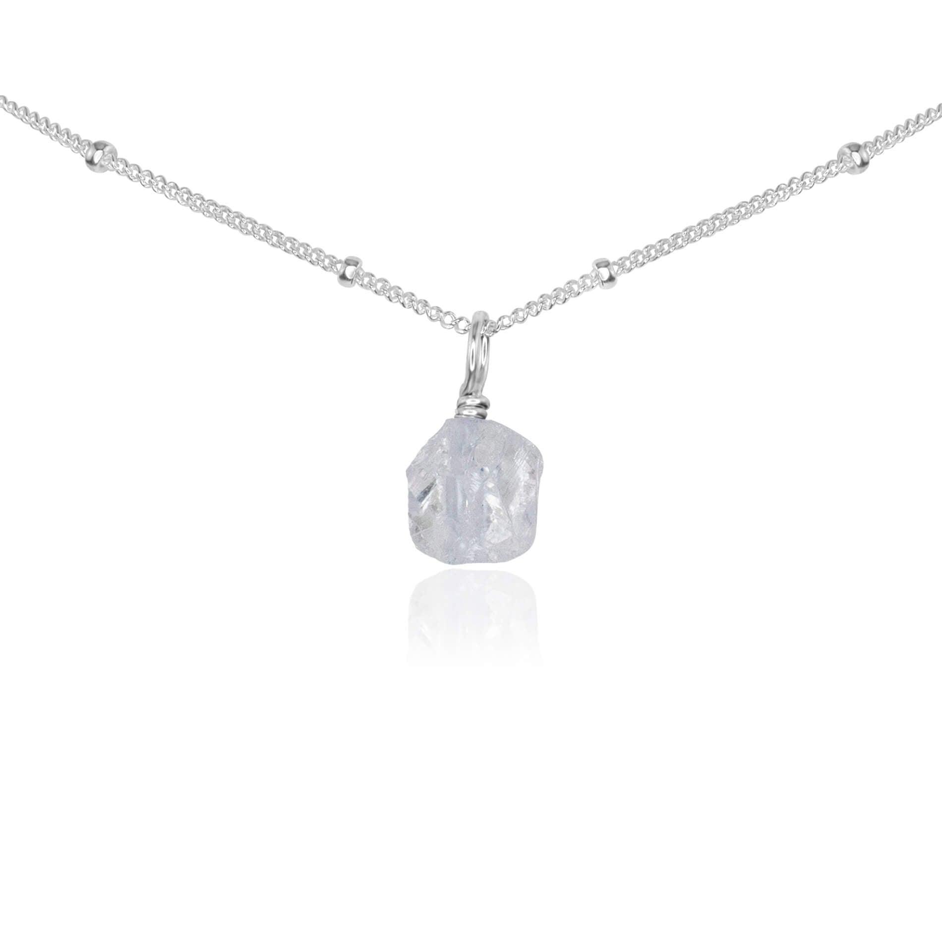 Tiny Rough Crystal Quartz Gemstone Pendant Choker - Tiny Rough Crystal Quartz Gemstone Pendant Choker - Sterling Silver / Satellite - Luna Tide Handmade Crystal Jewellery