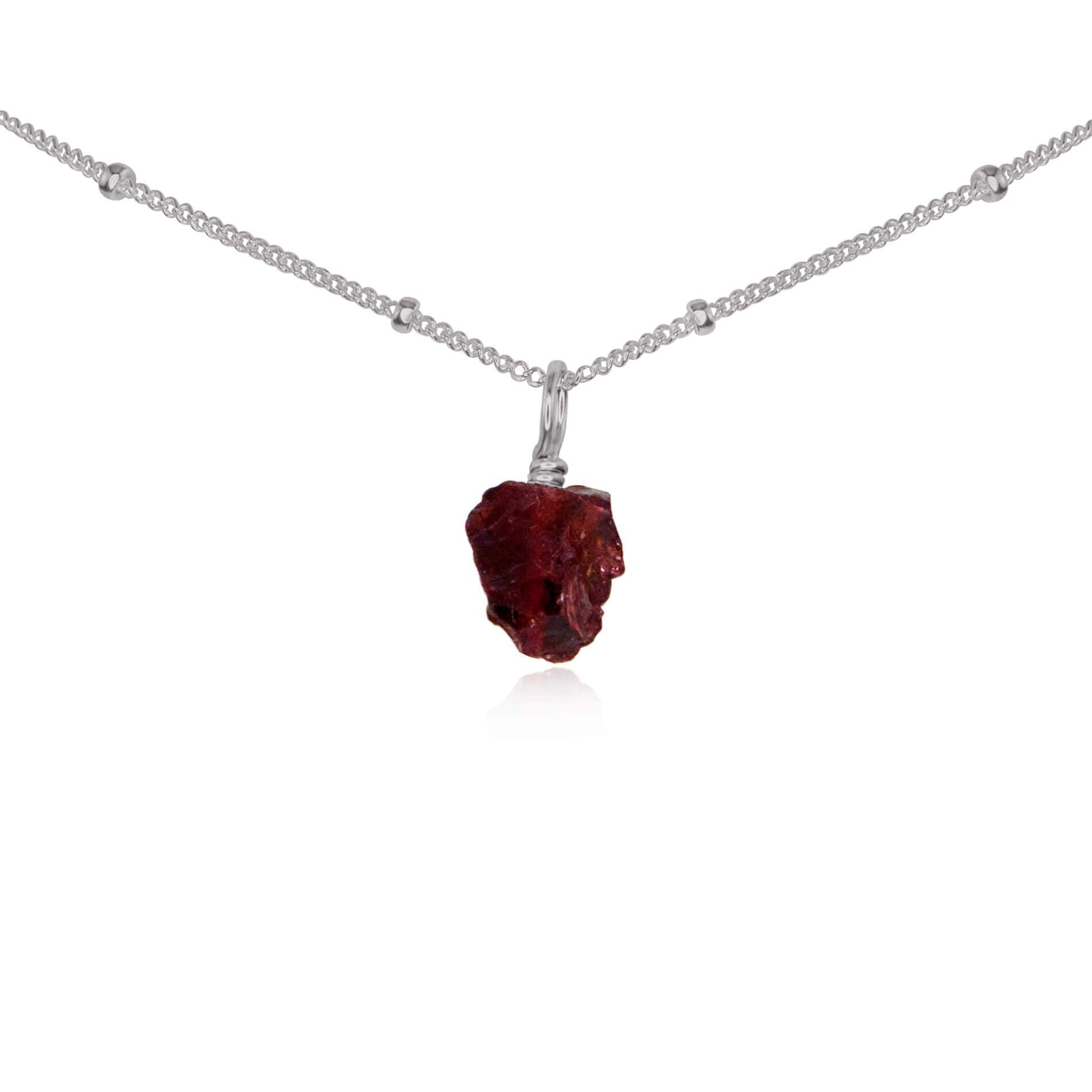 Tiny Rough Garnet Gemstone Pendant Choker - Tiny Rough Garnet Gemstone Pendant Choker - Stainless Steel / Satellite - Luna Tide Handmade Crystal Jewellery