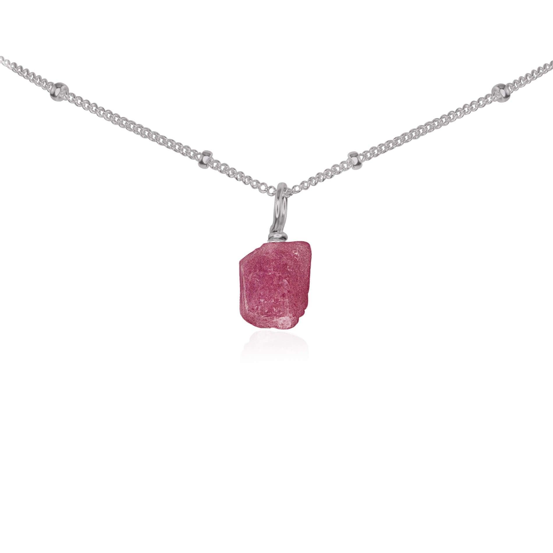 Tiny Rough Pink Tourmaline Gemstone Pendant Choker - Tiny Rough Pink Tourmaline Gemstone Pendant Choker - Stainless Steel / Satellite - Luna Tide Handmade Crystal Jewellery