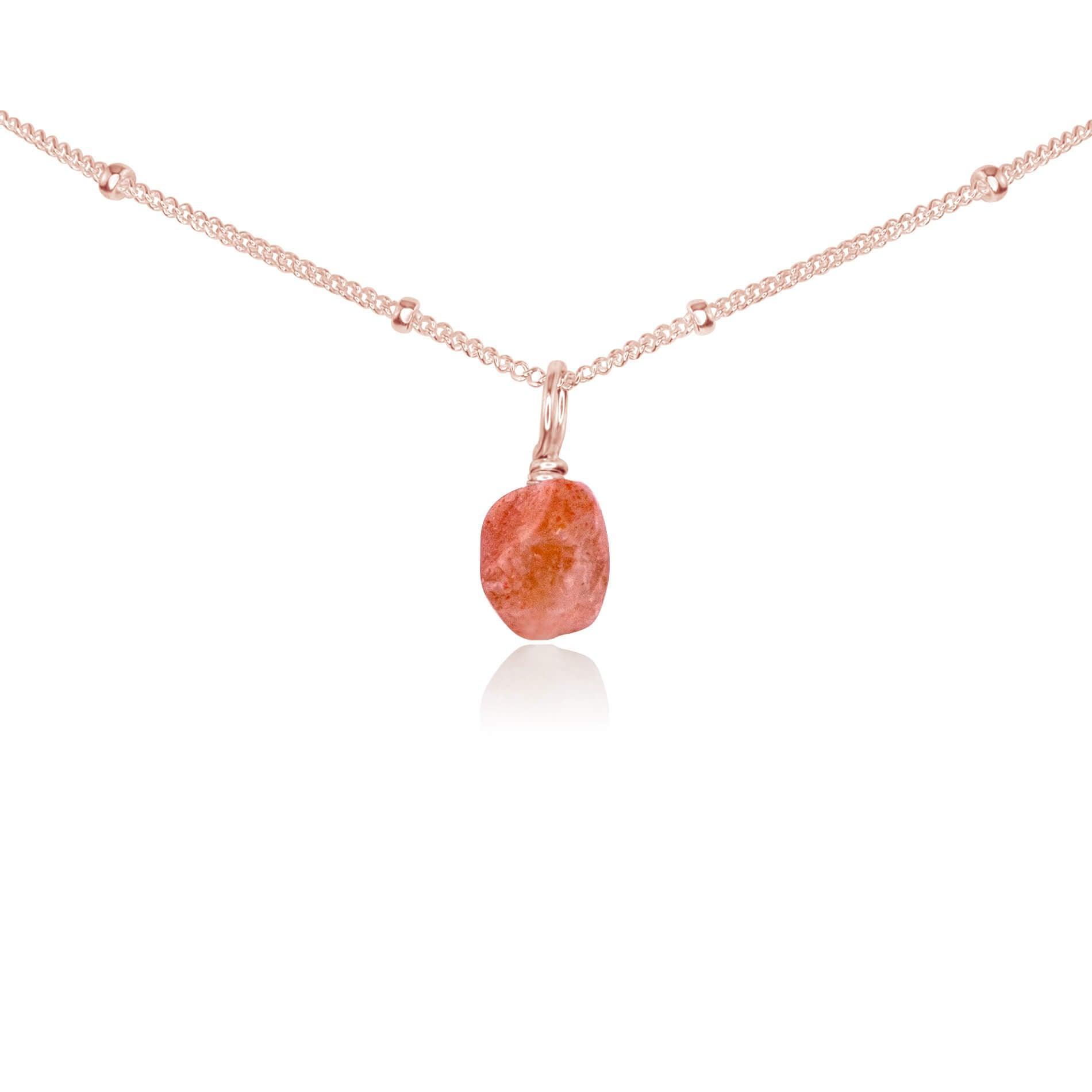 Tiny Rough Sunstone Gemstone Pendant Choker - Tiny Rough Sunstone Gemstone Pendant Choker - 14k Rose Gold Fill / Satellite - Luna Tide Handmade Crystal Jewellery