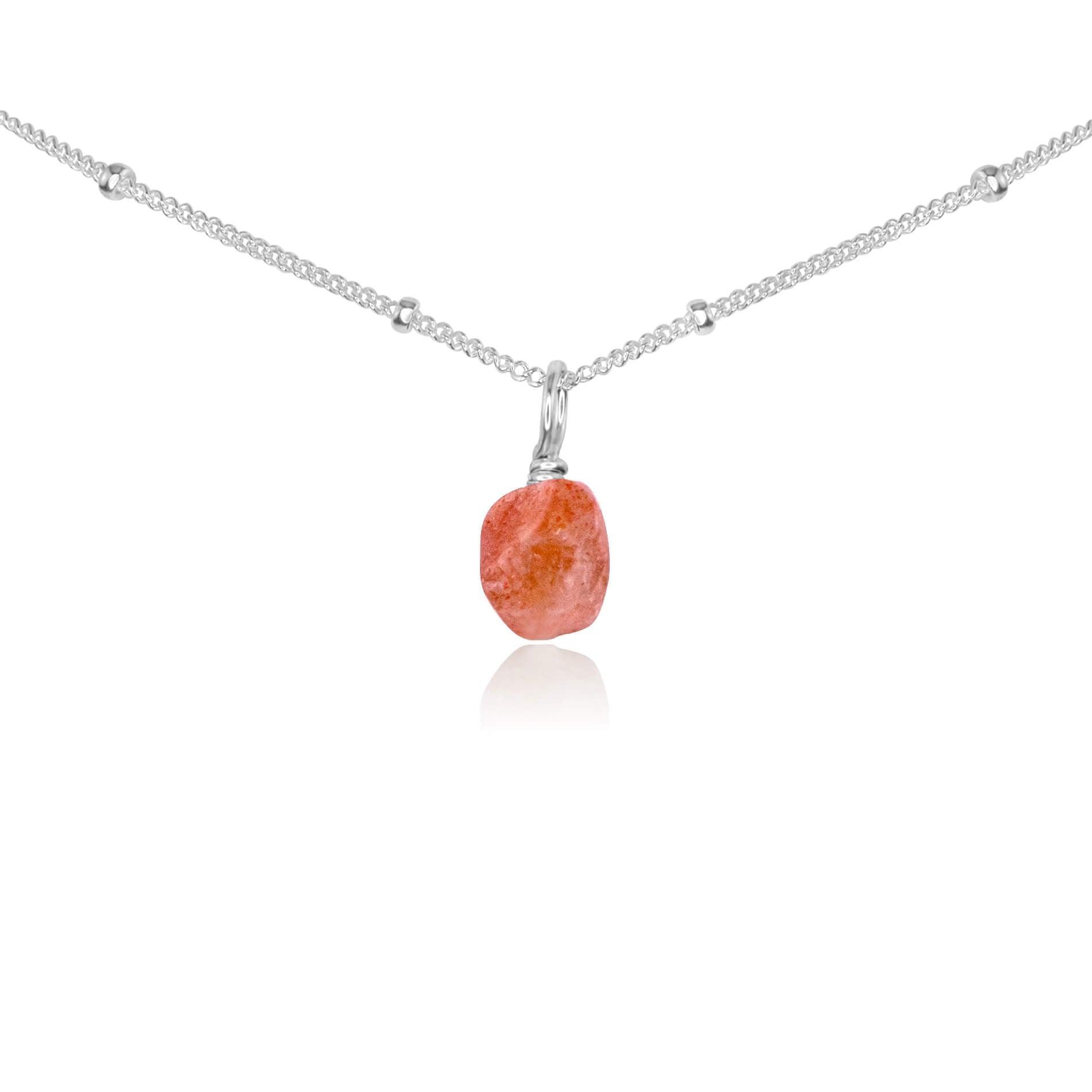 Tiny Rough Sunstone Gemstone Pendant Choker - Tiny Rough Sunstone Gemstone Pendant Choker - Sterling Silver / Satellite - Luna Tide Handmade Crystal Jewellery