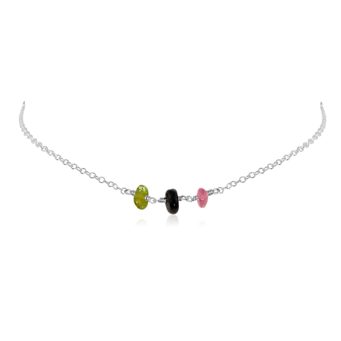 Tourmaline Beaded Chain Choker Necklace - Tourmaline Beaded Chain Choker Necklace - Sterling Silver - Luna Tide Handmade Crystal Jewellery
