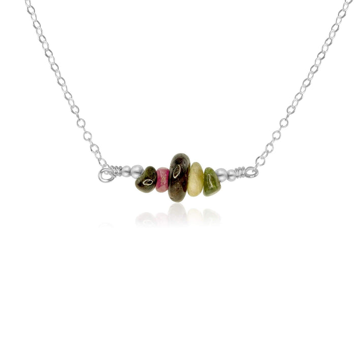 Tourmaline Chip Bead Bar Necklace - Tourmaline Chip Bead Bar Necklace - Sterling Silver - Luna Tide Handmade Crystal Jewellery